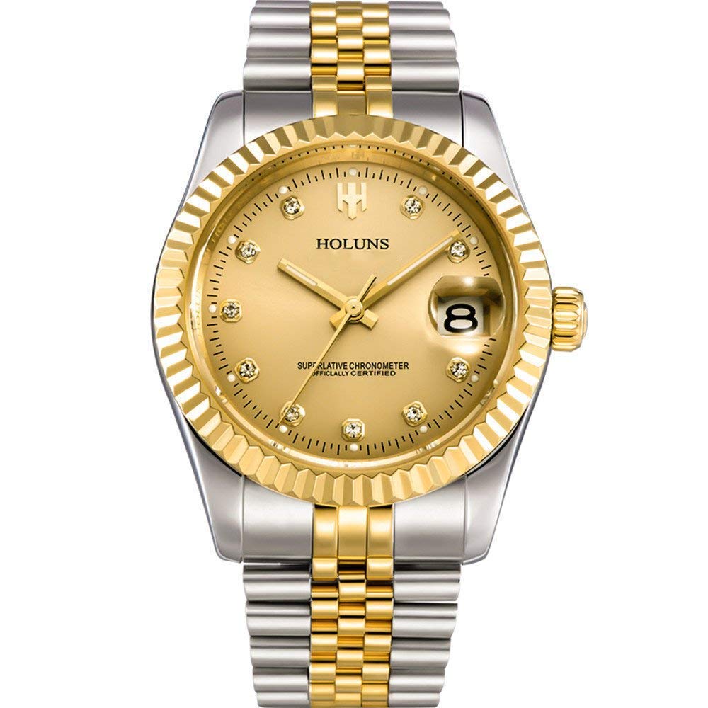 Gosasa Men's Gold Stainless Steel Automatic Mechanical Self-Winding Watch - Luxury Dress Wristwatch for Business, Formal Events & Gifts
