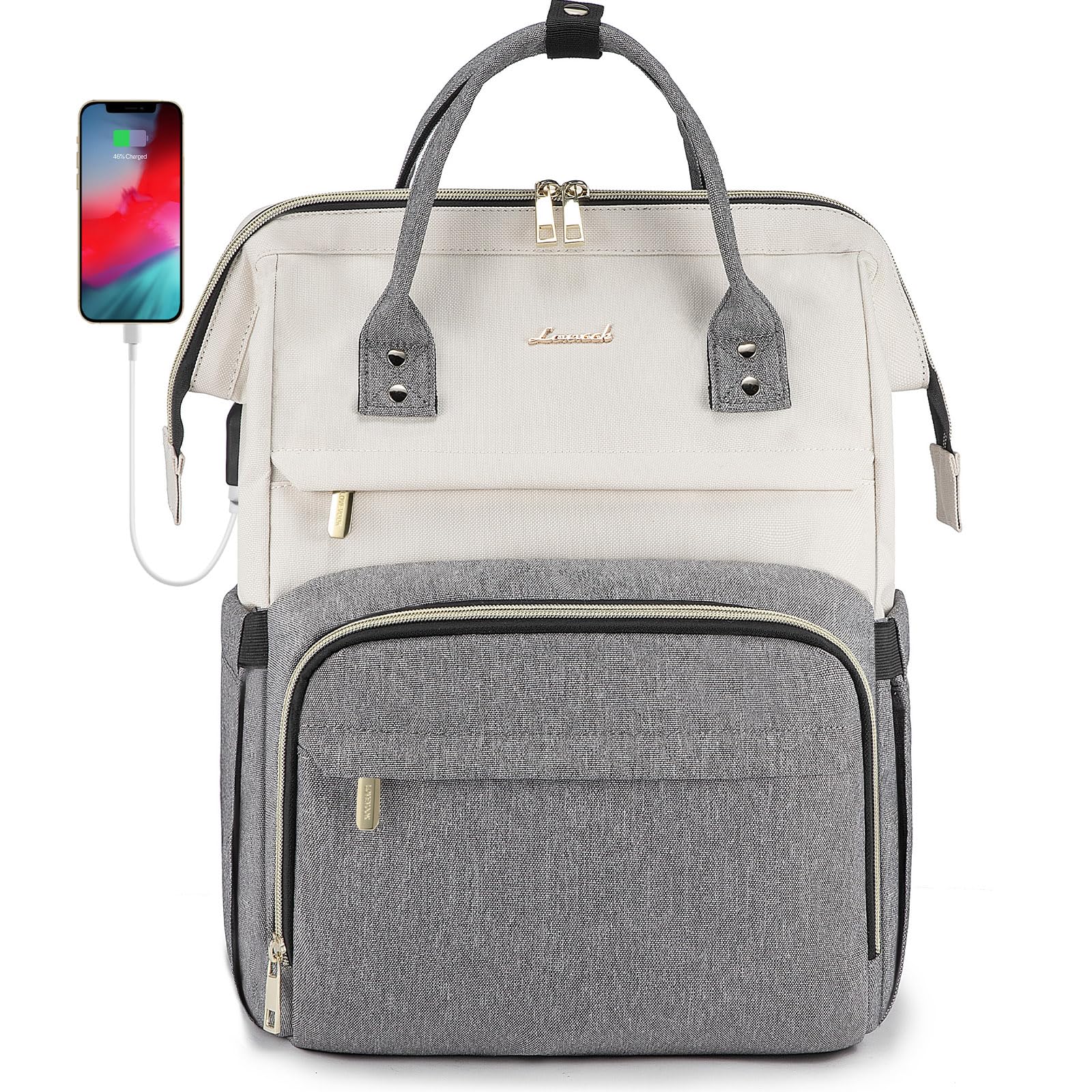 LOVEVOOK Stylish Laptop Backpack for Women - Fashionable Beige Grey Computer Backpack, Perfect for School, Work, Travel, and Daily Commute, Fits 15.6-Inch Laptop