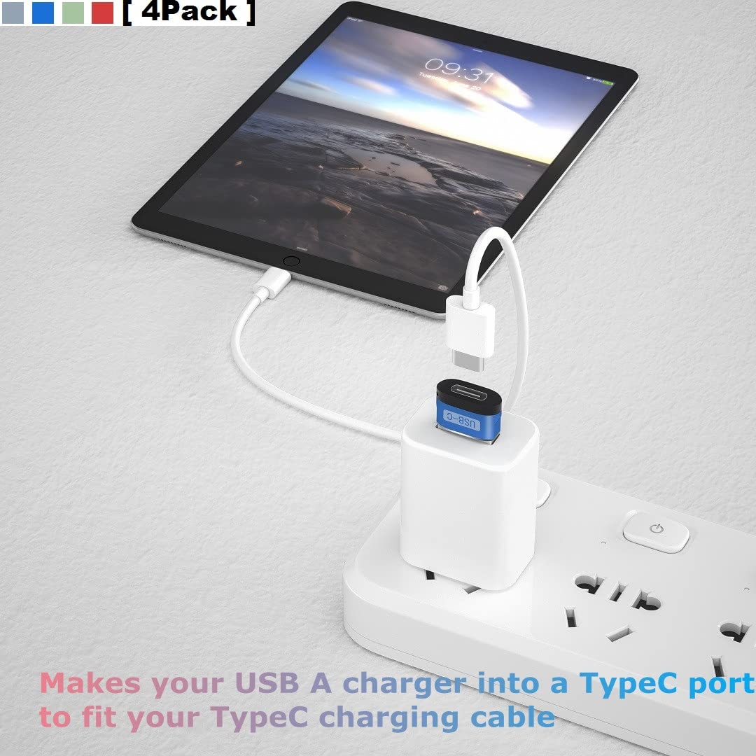 4-Pack USB C Female to USB Male Adapter Converter - Compatible with iPhone 14/13/12/11/8, Apple Watch Series 7/SE, AirPods, iPad Air 4/5, Samsung Galaxy S20/S21/S22 - Fast Charging Cable for Home, Office & Travel