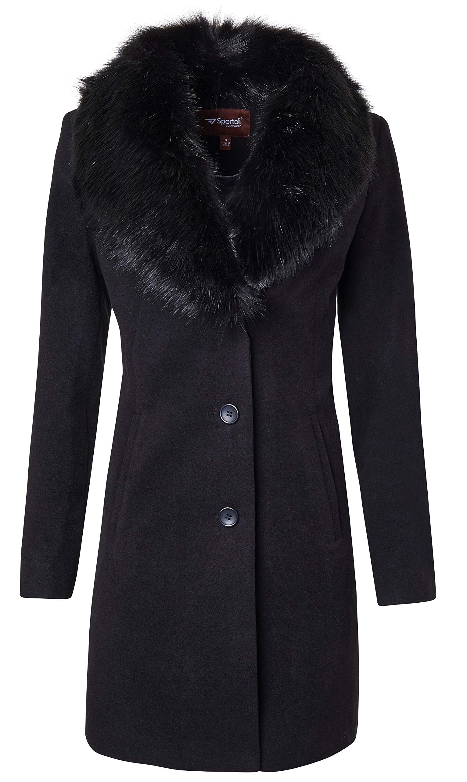 Sportoli Women's Faux Wool Single-Breasted Winter Coat with Detachable Fur Collar | Warm Winter Jacket for Casual Outings & Office Wear