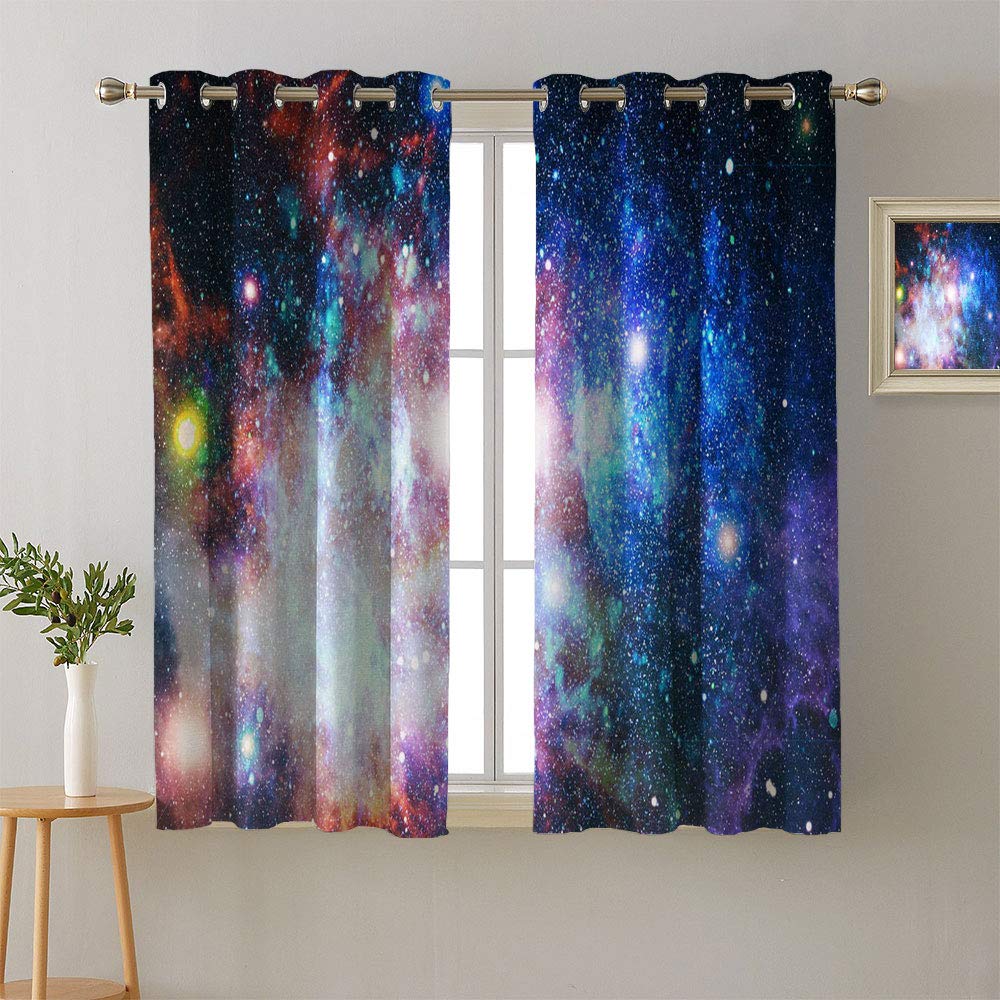 Blackout Curtains with Grommets - Space Theme Galaxy Stars & Planets Design for Bedroom, Living Room - Room Darkening Thermal Insulated Drapes (63x63 inches) - Perfect for Christmas Gifts & Thanksgiving Decor