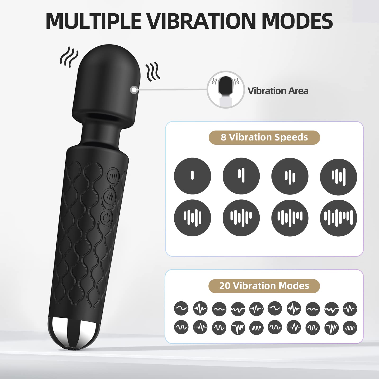 Premium Rechargeable Waterproof Clitoral Vibrator - 20 Vibration Modes & 8 Speed Settings, Ultra Quiet Wand Massager for Women's Sexual Pleasure - Perfect for Solo Play, Couples Intimacy & Sensual Exploration (Black)