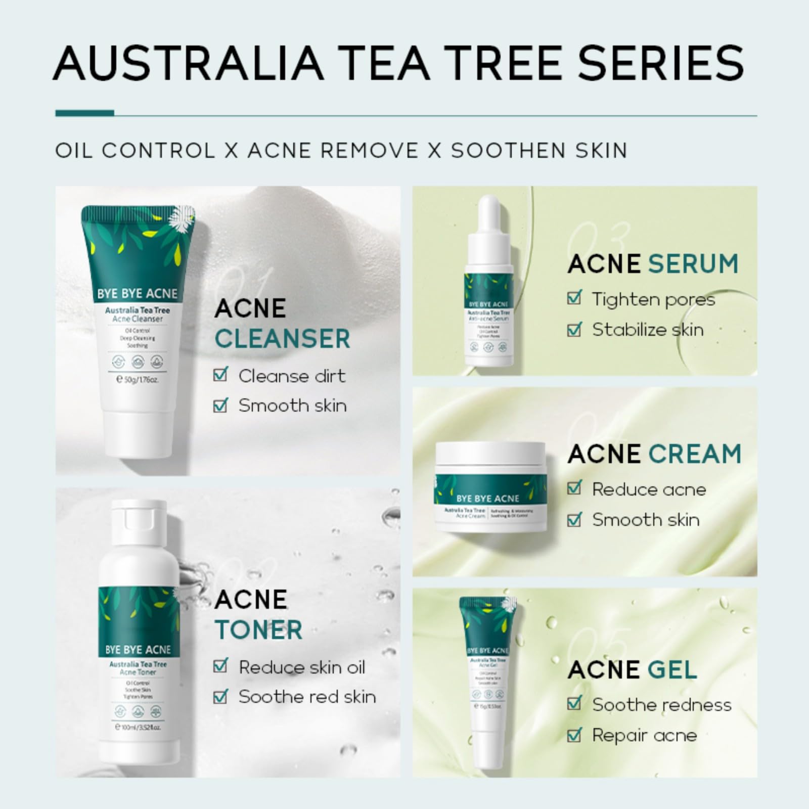 Tea Tree Essential Oil Acne Treatment Skincare Set - Cleanser, Toner, Serum & Gel for Teens 10-12 | Face Care Kit for Boys & Girls | Perfect for Daily Routine & Teen Skin Problems