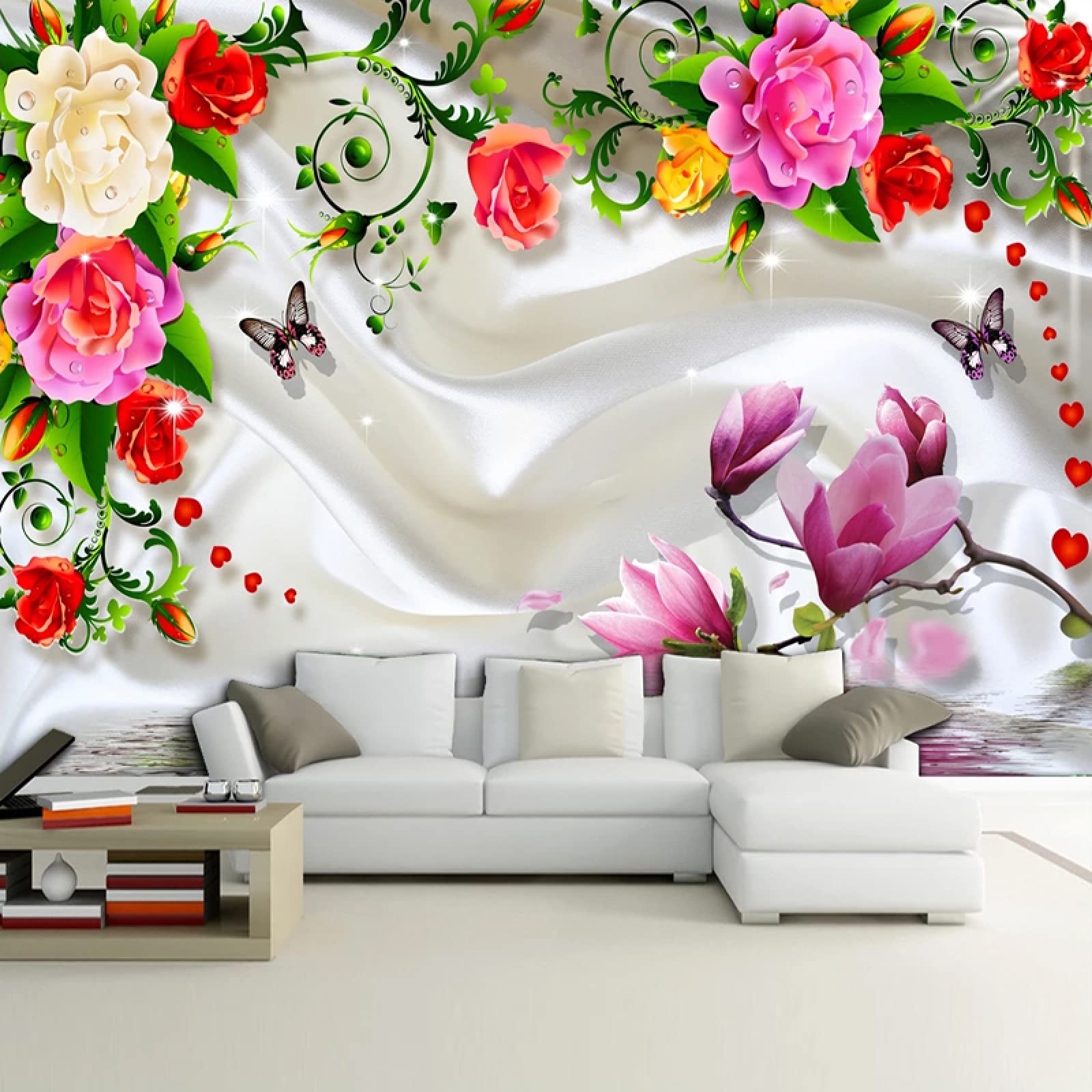 Floral Peel and Stick Wallpaper - Modern Custom Wall Mural for Living Room & Bedroom Decor, 9'2'' x 5'11'' - Perfect for Home Renovation, Wedding Backdrops, and Photo Booth Backgrounds