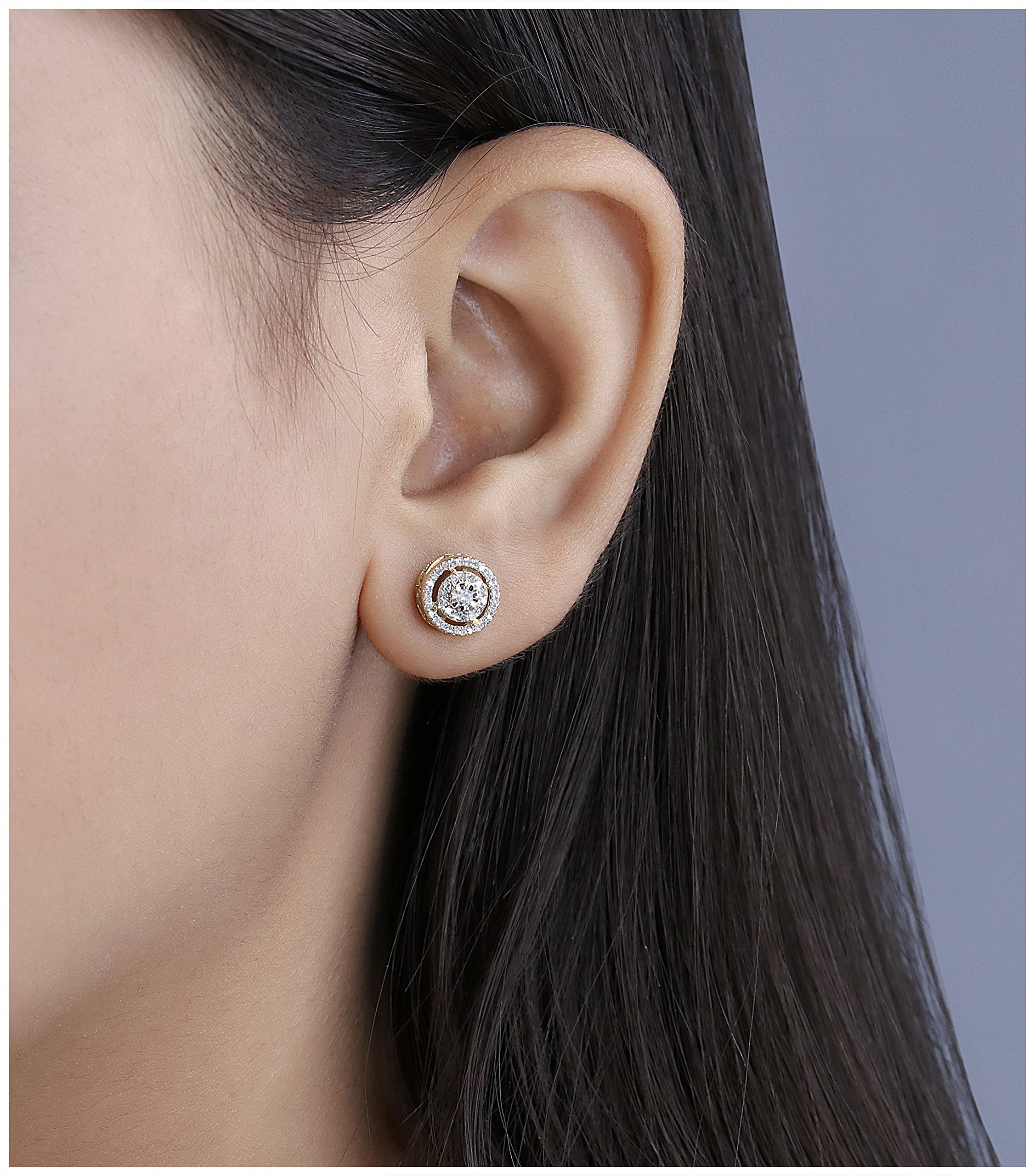 Dazzlingrock Collection Round White Diamond Double Circle Illusion Push Back Stud Earrings for Women - 0.25 CTW, I-J Color - Perfect for Weddings, Parties & Everyday Elegance