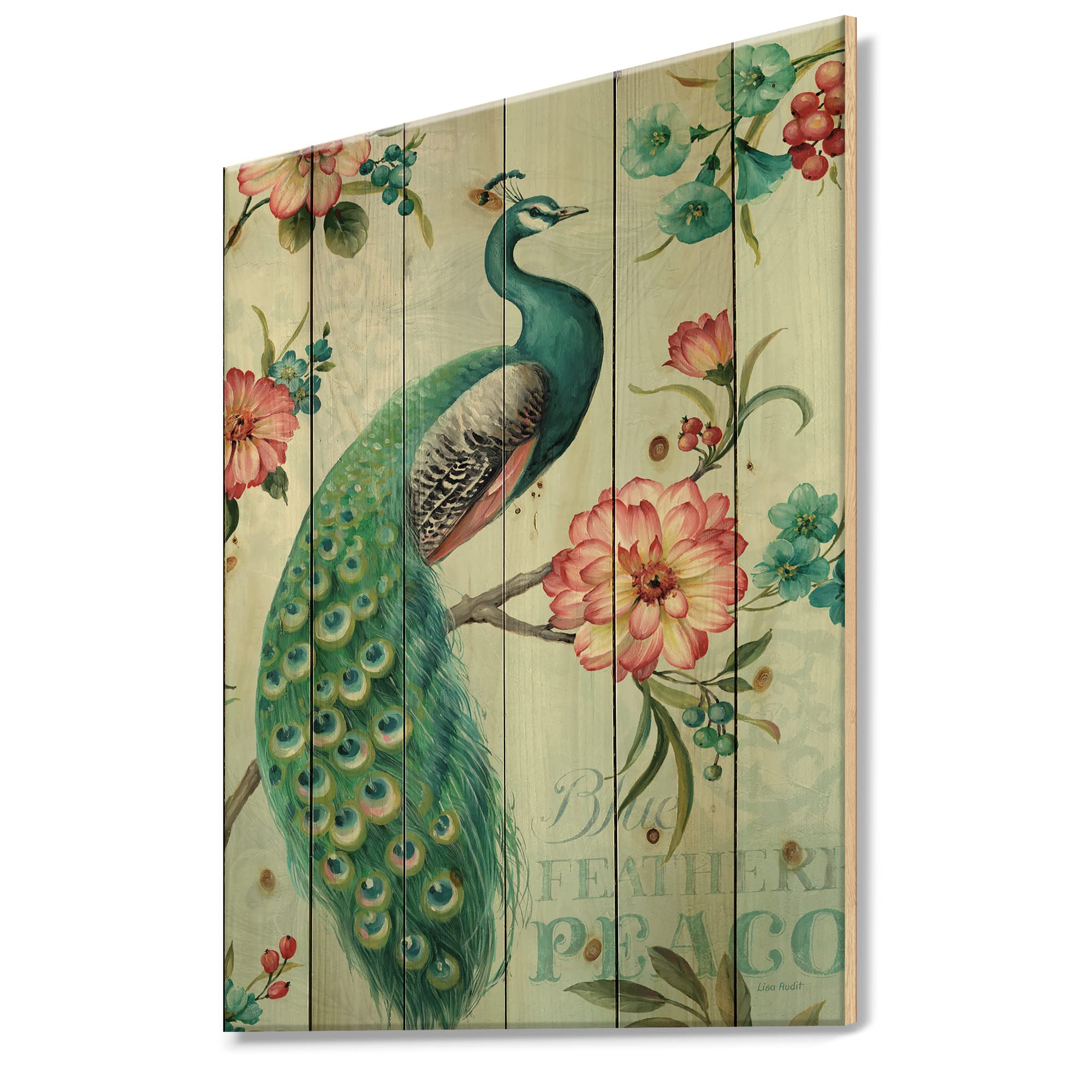DesignQ Peacock Traditional Wood Wall Decor - Green Wood Wall Art with Large Animal Print on Natural Pine Wood - Perfect for Living Room, Bedroom & Home Office Decor