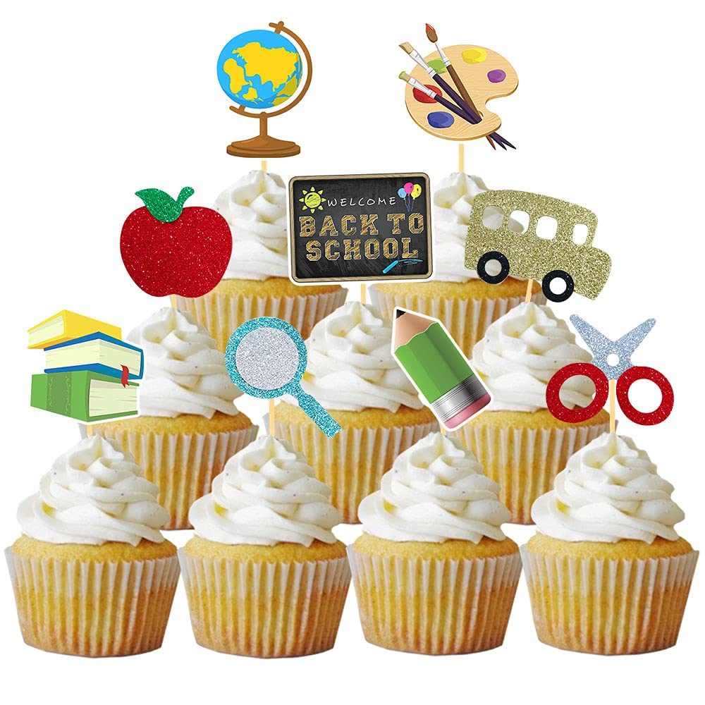 36 Pcs Welcome Back to School Cupcake Toppers - First Day of School Party Supplies, Classroom Decorations for School Activities & Celebrations - Perfect for Teacher Appreciation, Classroom Parties & Student Rewards