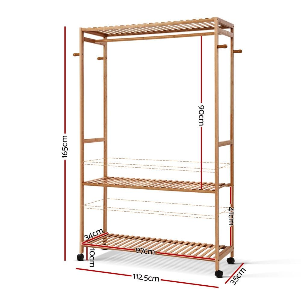 Portable Bamboo Clothes Rack - Sturdy Coat Stand & Garment Hanger for Bedroom, Closet, or Dorm Organization | Space-Saving Wardrobe Solution for Drying & Storing Clothes