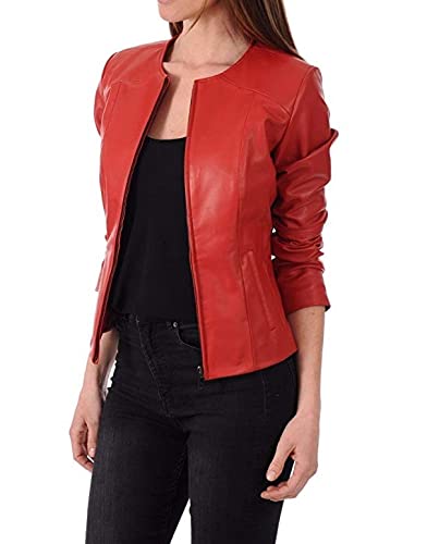 Women's Genuine Leather Casual Jacket - Stylish Fall & Winter Motorcycle Biker Jacket for Riding & Outdoor Fashion