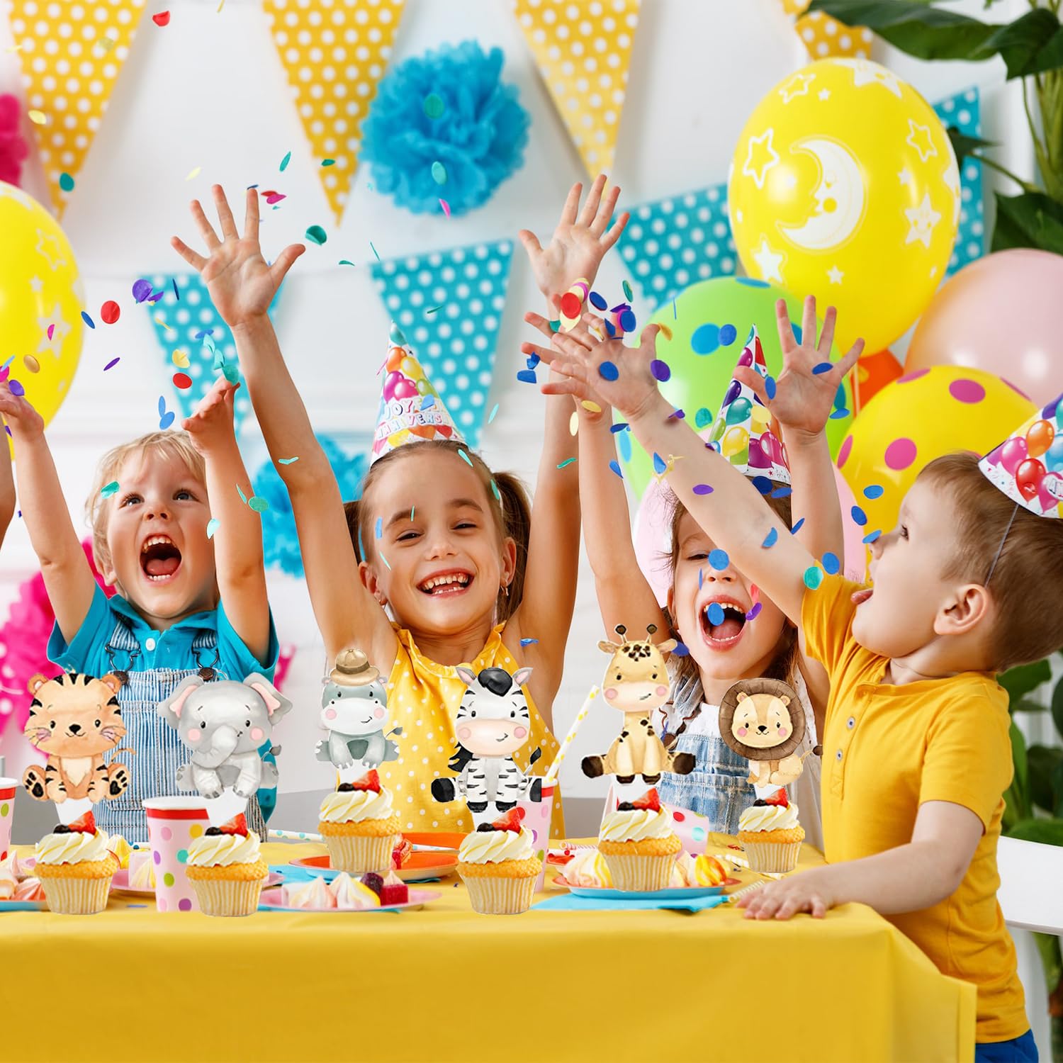 24Pcs Jungle Safari Animal Cupcake Toppers - Wild Animal Cake Decorations for Birthday Party, Baby Shower & Jungle Theme Events - Perfect for Kids Birthday Cakes, Cupcakes & Dessert Decorating
