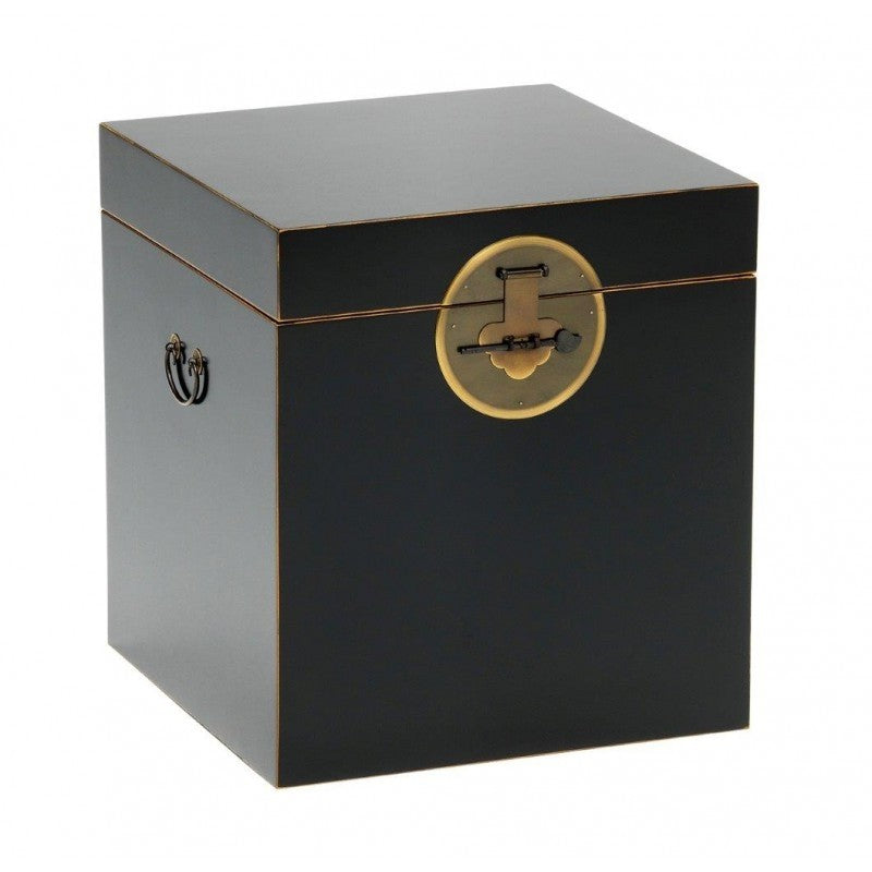 Golden Dragon Oriental Painted Solid Wood Blanket Chest Storage Box - 50x50x55cm Black Wooden Trunk for Bedroom, Living Room & Home Decor