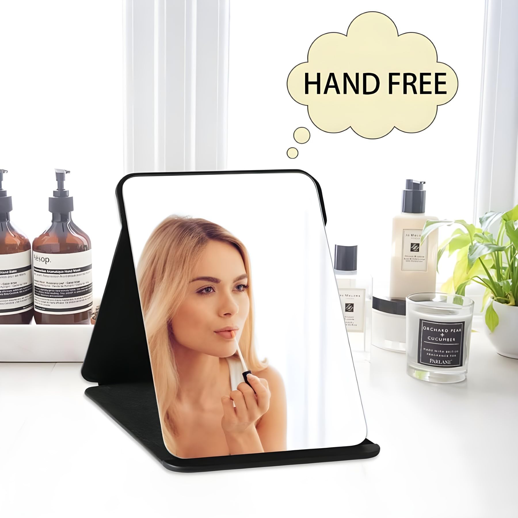 VELINEX Portable Folding Makeup Mirror - Adjustable Angle Compact Travel Mirror with Round Edge, Perfect for Vanity, Bathroom & Travel (Black, Pack of 1) | Ideal for Home Makeup, Hotel Use & On-the-Go Touch Ups