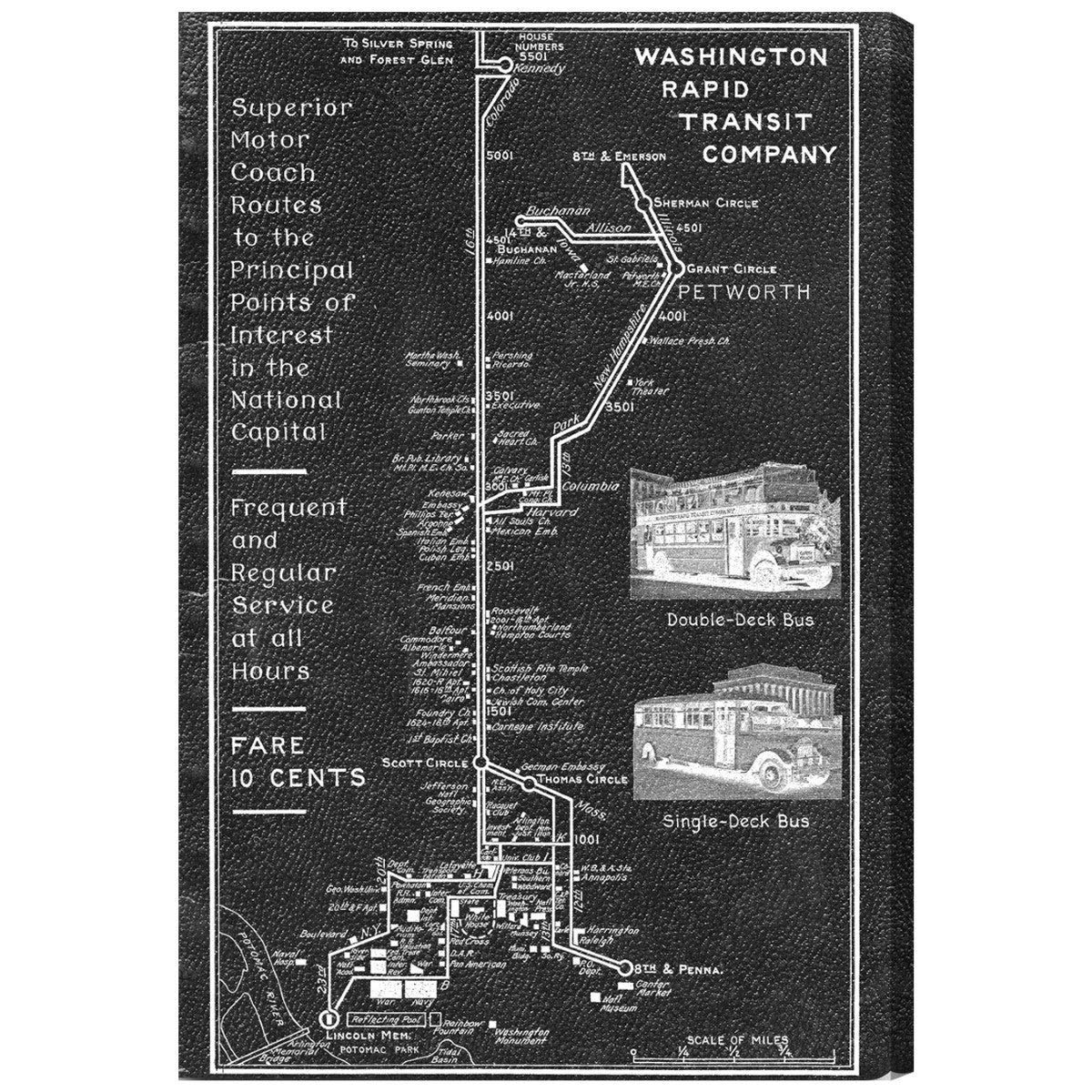 Oliver Gal Vintage Washington Rapid Transit Co. Map 1927 - Black & White Wall Art Canvas Print 24x36 Inches | Historical Home Decor, Office & Living Room Wall Decor