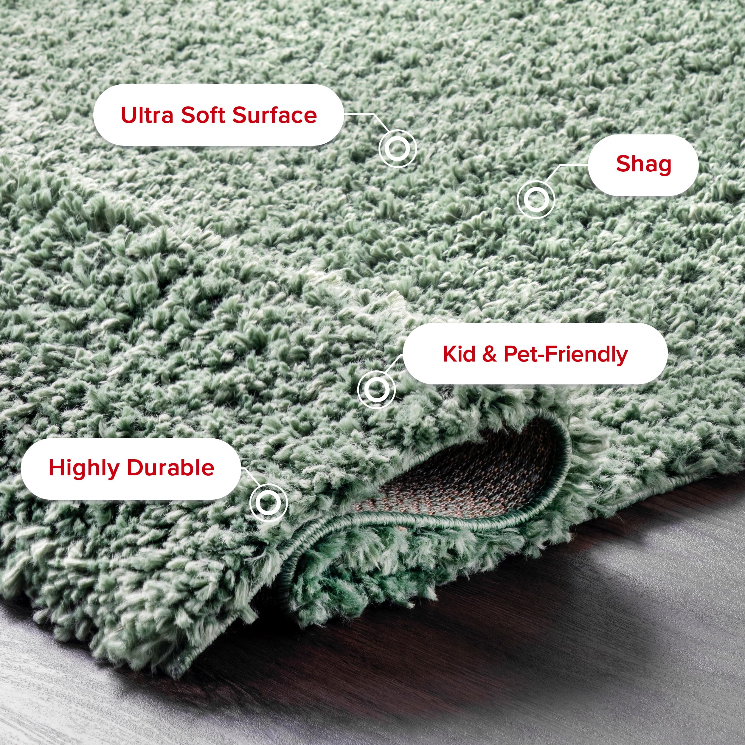 nuLOOM Kara Solid Shag Area Rug 9x12 Feet - Soft Plush Green Shaggy Rug for Living Room, Bedroom, Dining Room & Nursery | Cozy Home Decor, Kids Play Area & Pet-Friendly Floor Mat