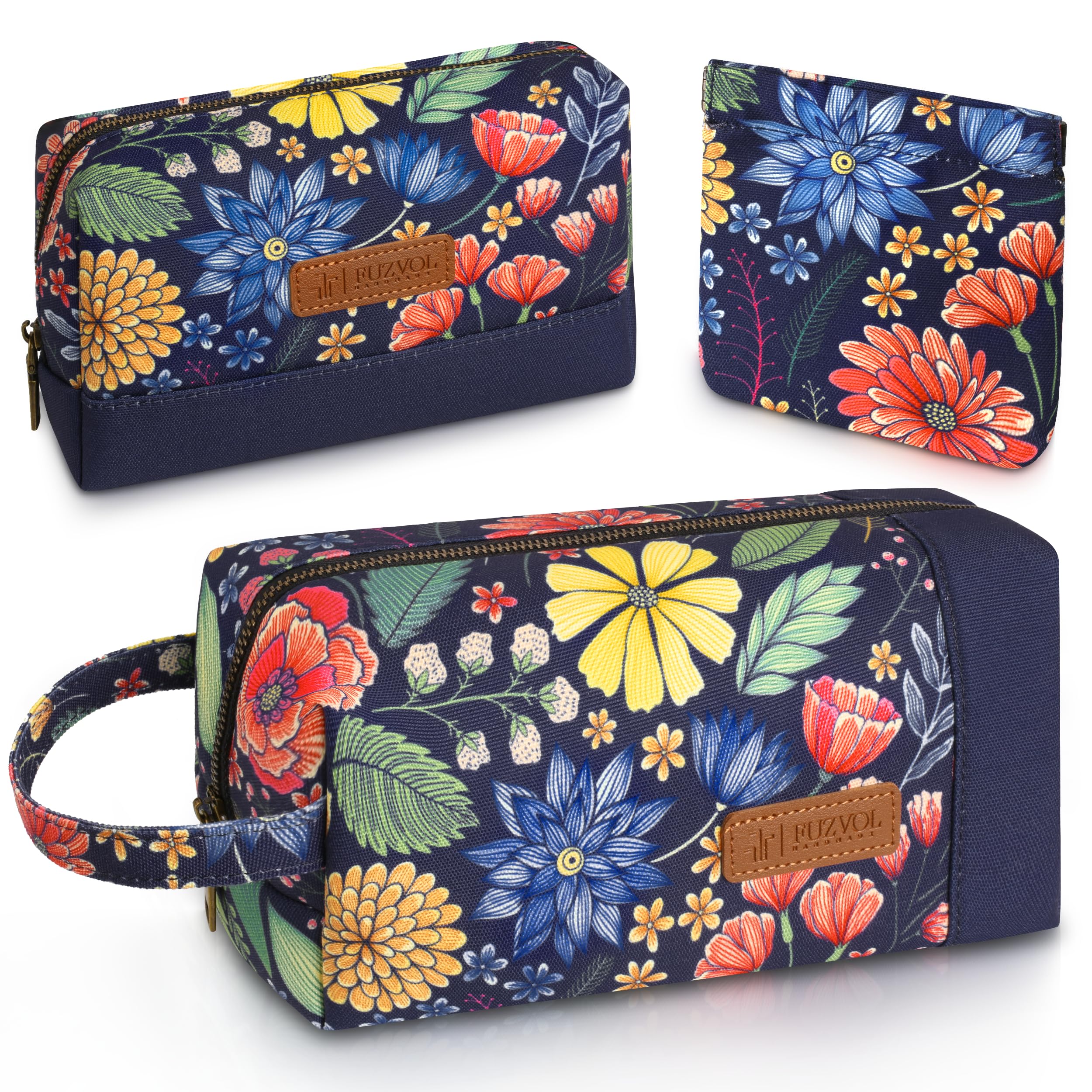 Vintage Floral Printed Canvas Makeup Bag Set of 3 - Waterproof Cosmetic Pouch & Travel Toiletry Organizer for Women | Perfect for Travel, Gym, and Daily Skincare Essentials Storage