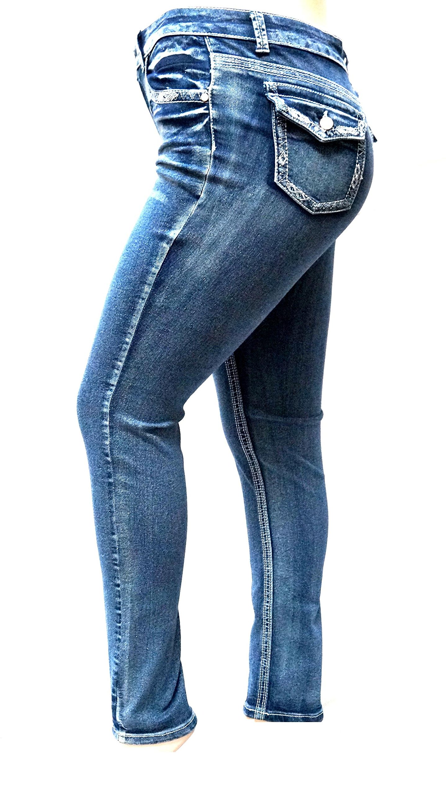 Jack David Women's Plus Size Stretch Denim Jeans - Blue/Black Curvy Fit with Flap Pockets (Skinny, Bootcut & Cargo Styles) | Comfortable & Stylish for Casual Wear, Office & Night Out