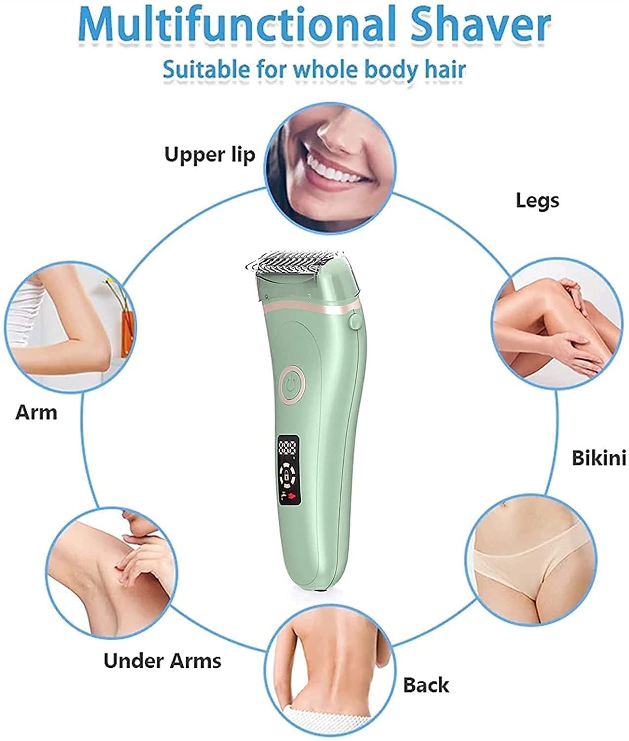 KouRy Women's Electric Epilator & Painless Hair Removal Razor with LED Light - For Arms, Underarms, Chin, Bikini & Legs - Perfect Gift for Smooth Skin at Home & Travel