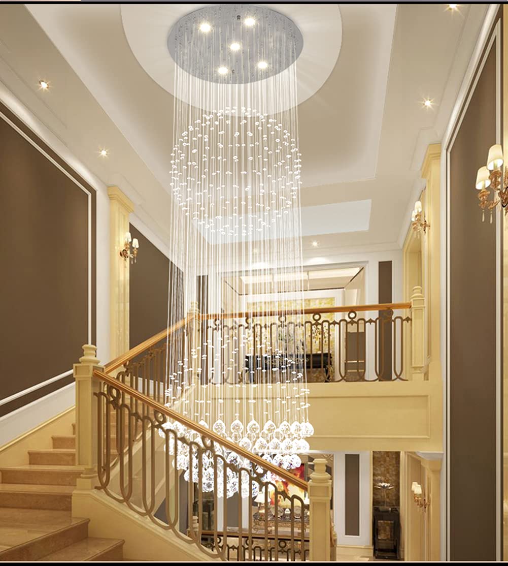 Modern K9 Crystal Raindrop Chandelier Pendant Light - Chrome Silver Round Sphere Flush Mount LED Ceiling Lamp (5-Lights, D20