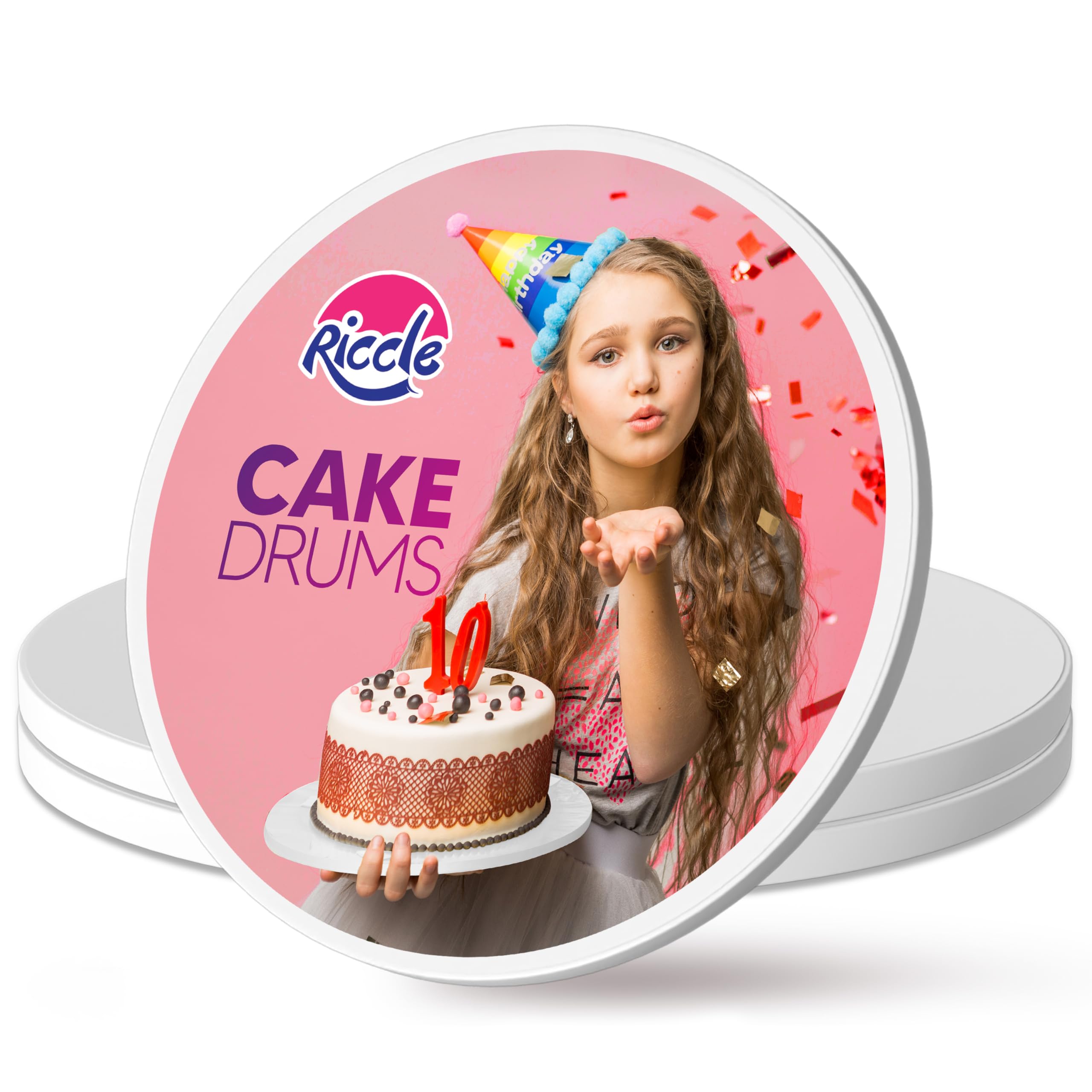 RICCLE 12 Inch Round Cake Drum Boards - Sturdy, Bend-Resistant Multi-Layered Cake Base for Professional Baking & Decorating | Smooth-Edged for Minimalist Displays | Perfect for Wedding Cakes, Birthday Parties & Dessert Displays (Pack of 3)