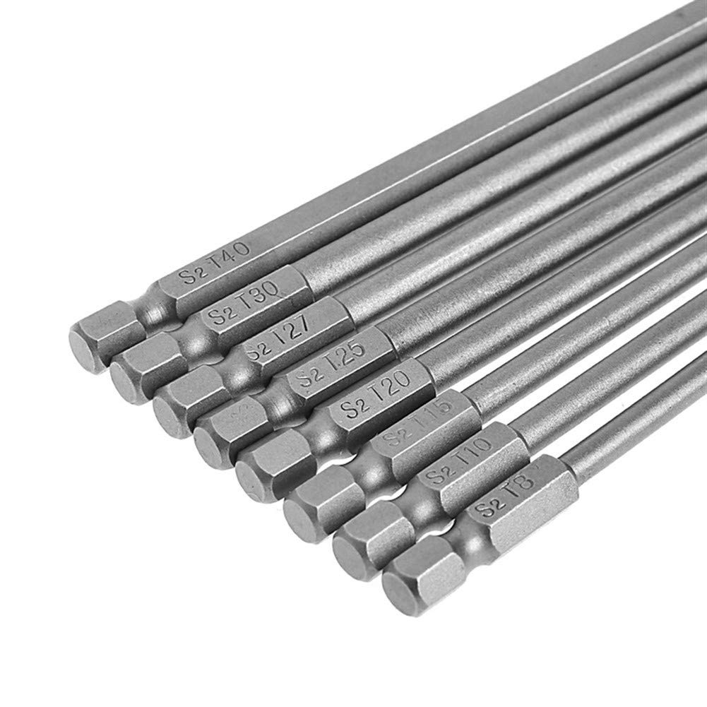 8Pcs 150mm Long Magnetic Torx Security Screwdriver Bit Set - T6 to T40 Size for Electric Drills - Perfect for Electronics, Appliances & Automotive Repairs