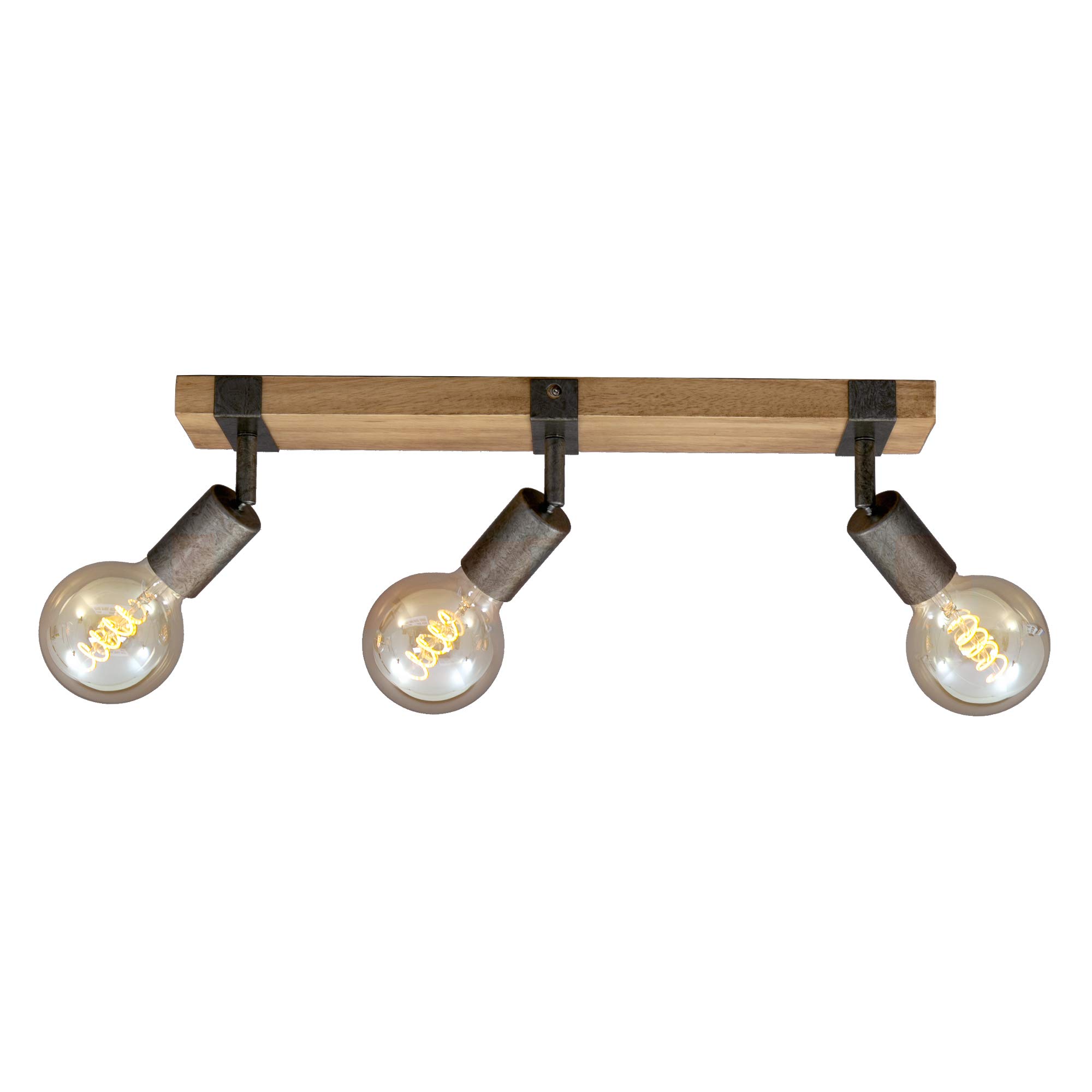 BRILONER Vintage Rotatable Ceiling Light with 3 E27 Sockets - 25W Max, Retro Wooden Base, Adjustable Spotlights for Living Room & Kitchen (48x10x9cm, Wood-Black) | Perfect for Dining Areas, Bedrooms, and Vintage Home Decor