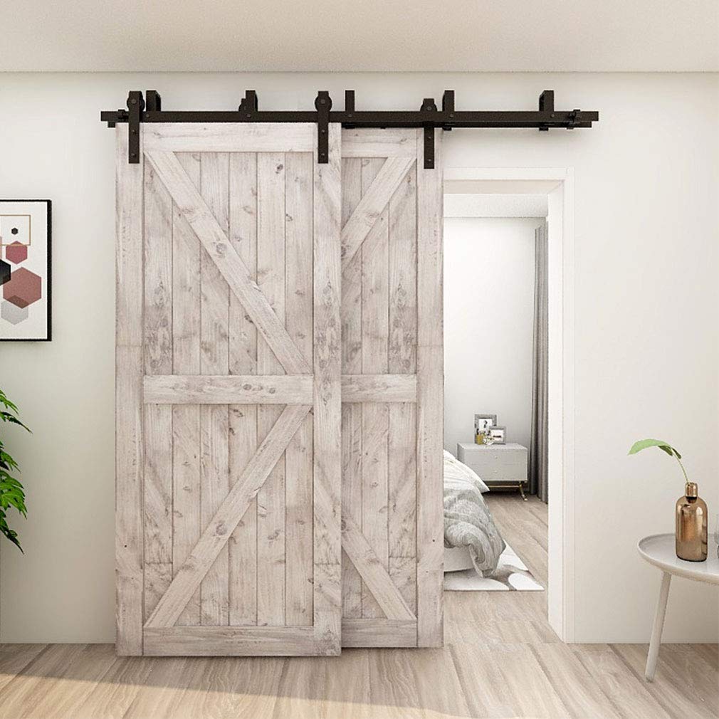 Heavy Duty 8ft Bypass Sliding Barn Door Hardware Kit - Low Ceiling Double Track for 48