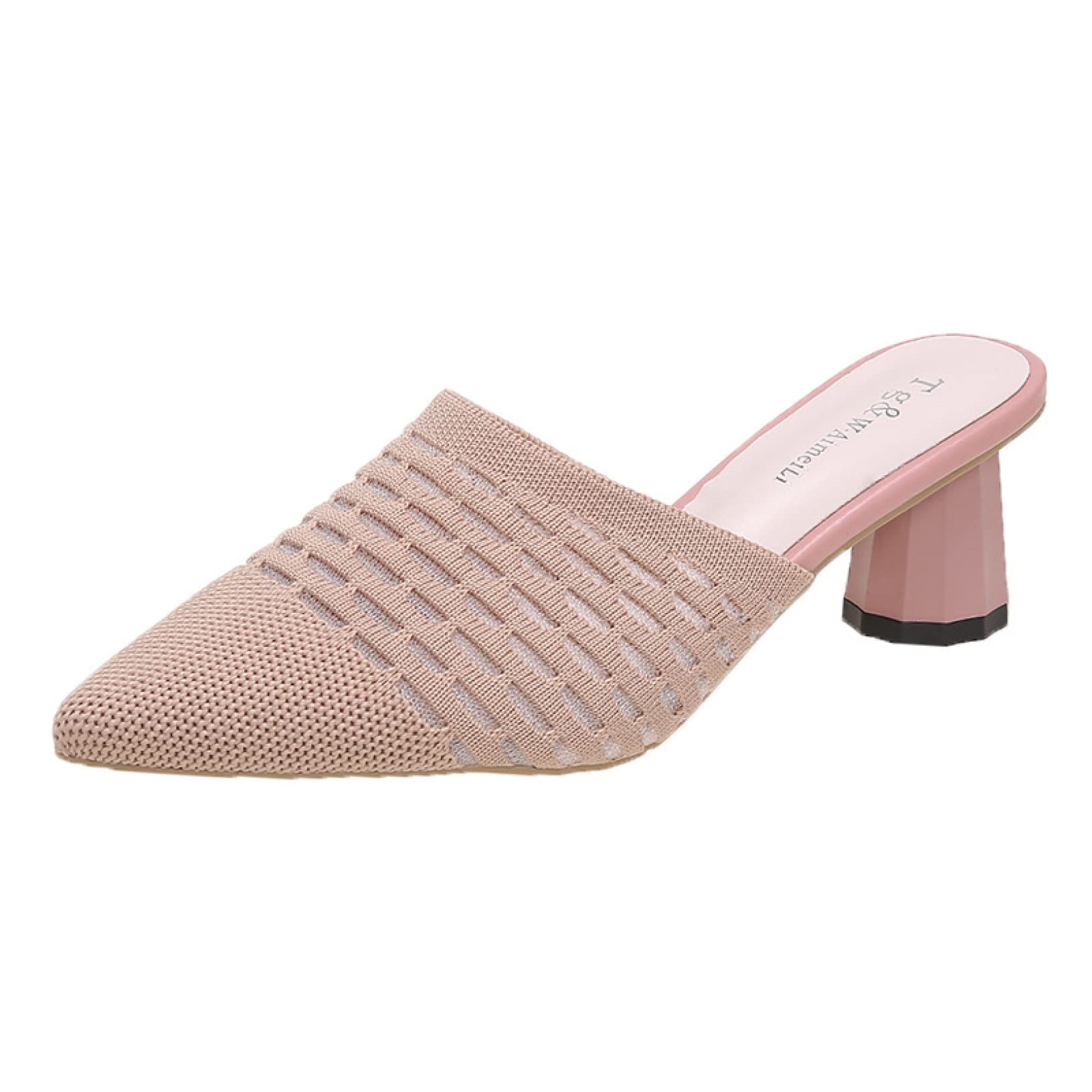 Women's Chunky High Heel Mules - Breathable Mesh Knit Slingback Dress Shoes for Party & Evening Wear | Comfortable Women's Fashion Mule Sandals for Weddings, Date Nights & Special Occasions