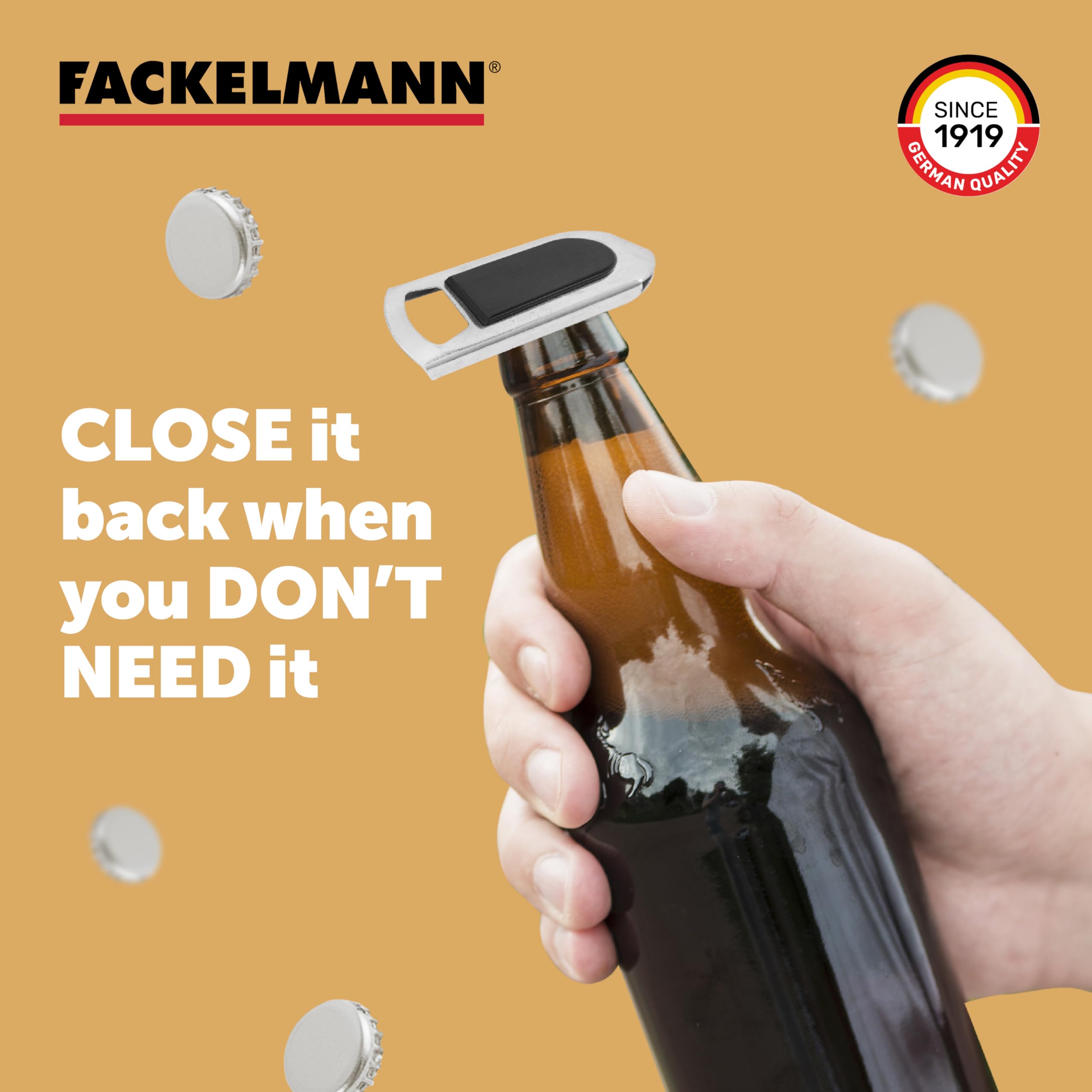 Fackelmann Stainless Steel Bottle Opener & Closer - Rust-Proof & Heavy Duty - Perfect for Opening & Sealing Glass Bottles - Ergonomic Grip - Great for Bars, Picnics, Camping & Home Use
