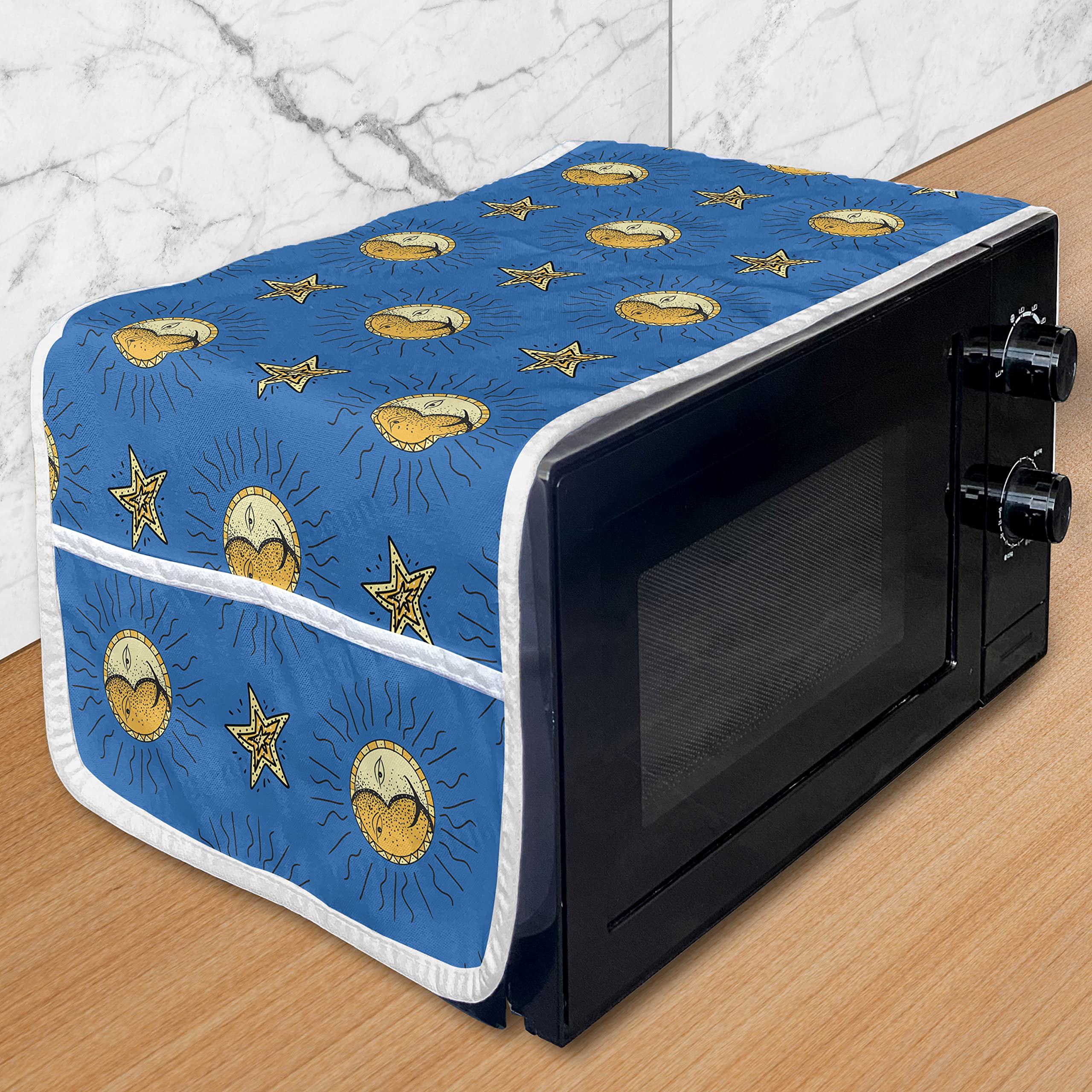 Ambesonne Microwave Oven Cover - Sun and Moon Phases Doodle Cosmos Planetary Design, Waterproof Kitchen Organizer with Pockets, 36