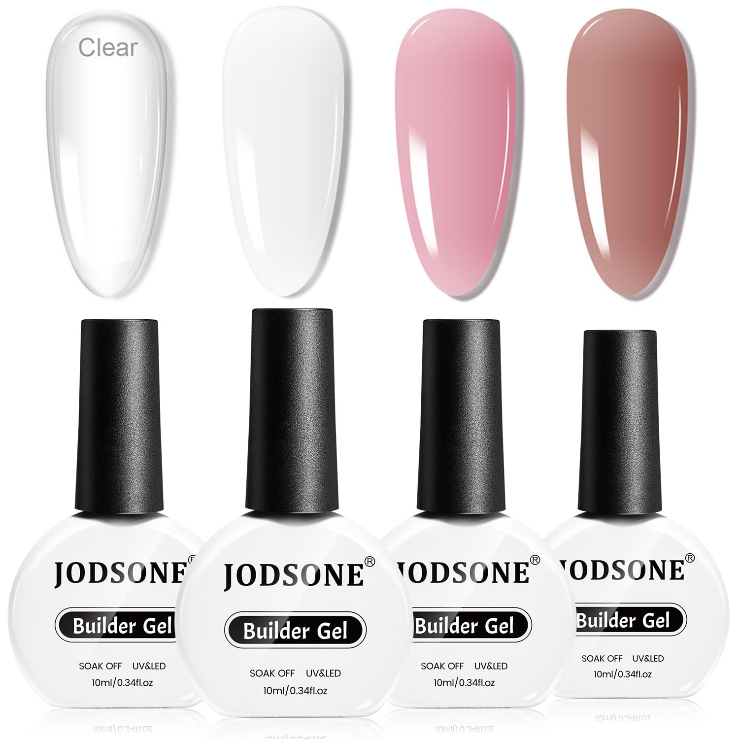 JODSONE 10ML Nail Builder Gel Set - 4 Bottles for Nail Extension, Apex Building & Strengthening - UV/LED Lamp Required - Perfect for Salon, Home Manicures & Professional Nail Art