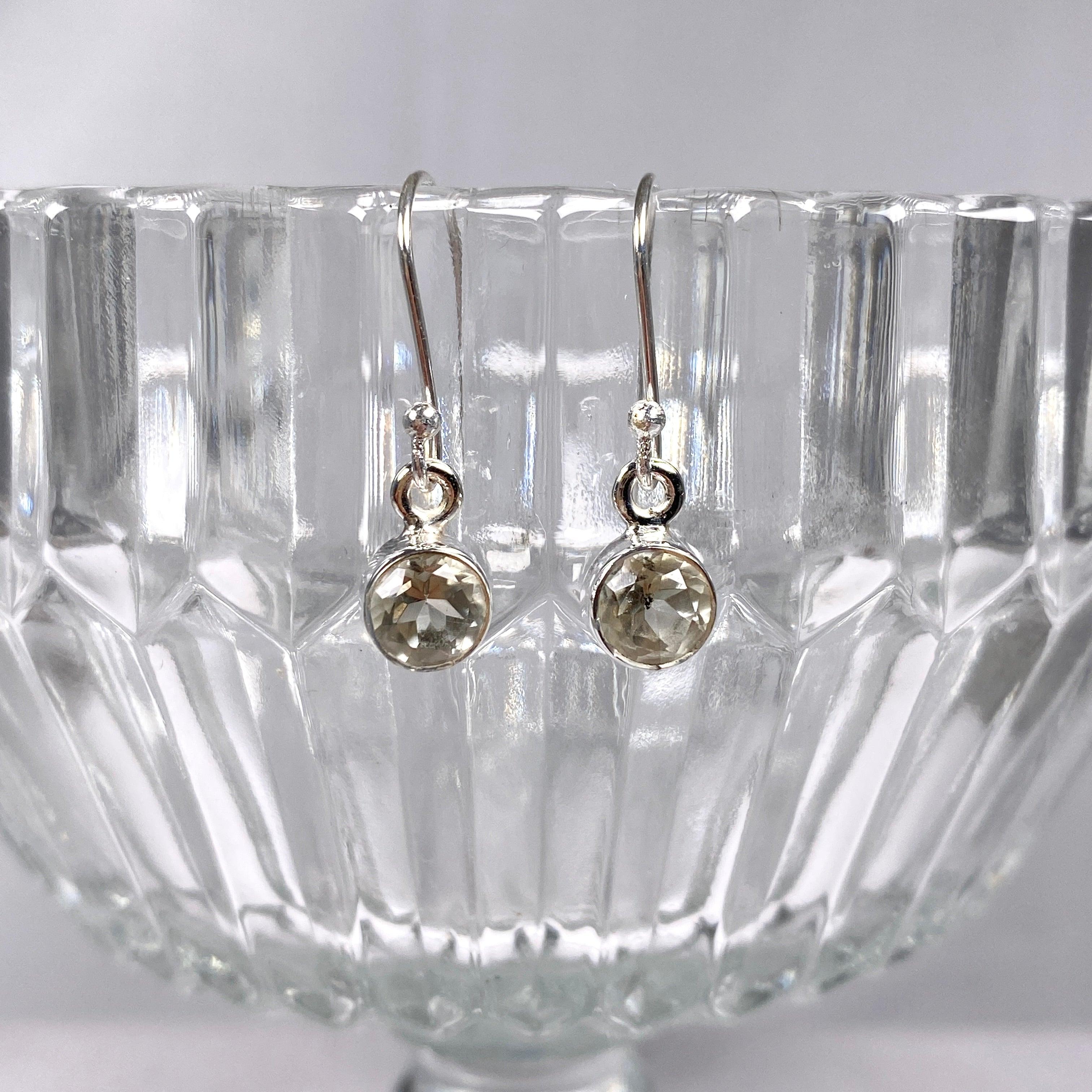 Prasiolite Petite Round Faceted Earrings R2363 PRC - Elegant Green Gemstone Jewelry for Women, Perfect for Weddings & Special Occasions