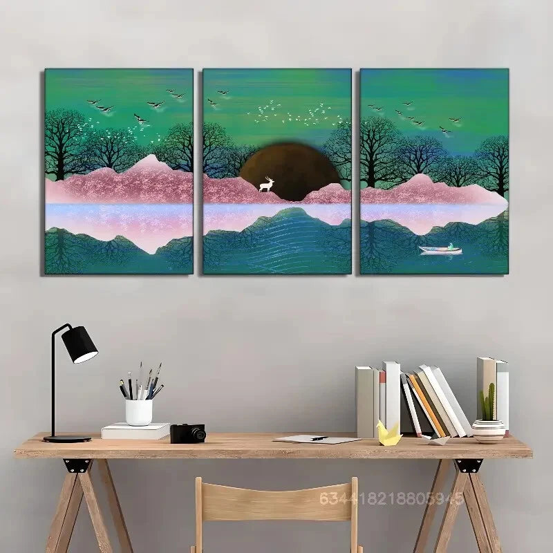 3-Piece Fresh Space Artistic Sika Deer Metal Wall Art Prints - Ready to Hang Home Decor for Living Room, Bedroom & Office