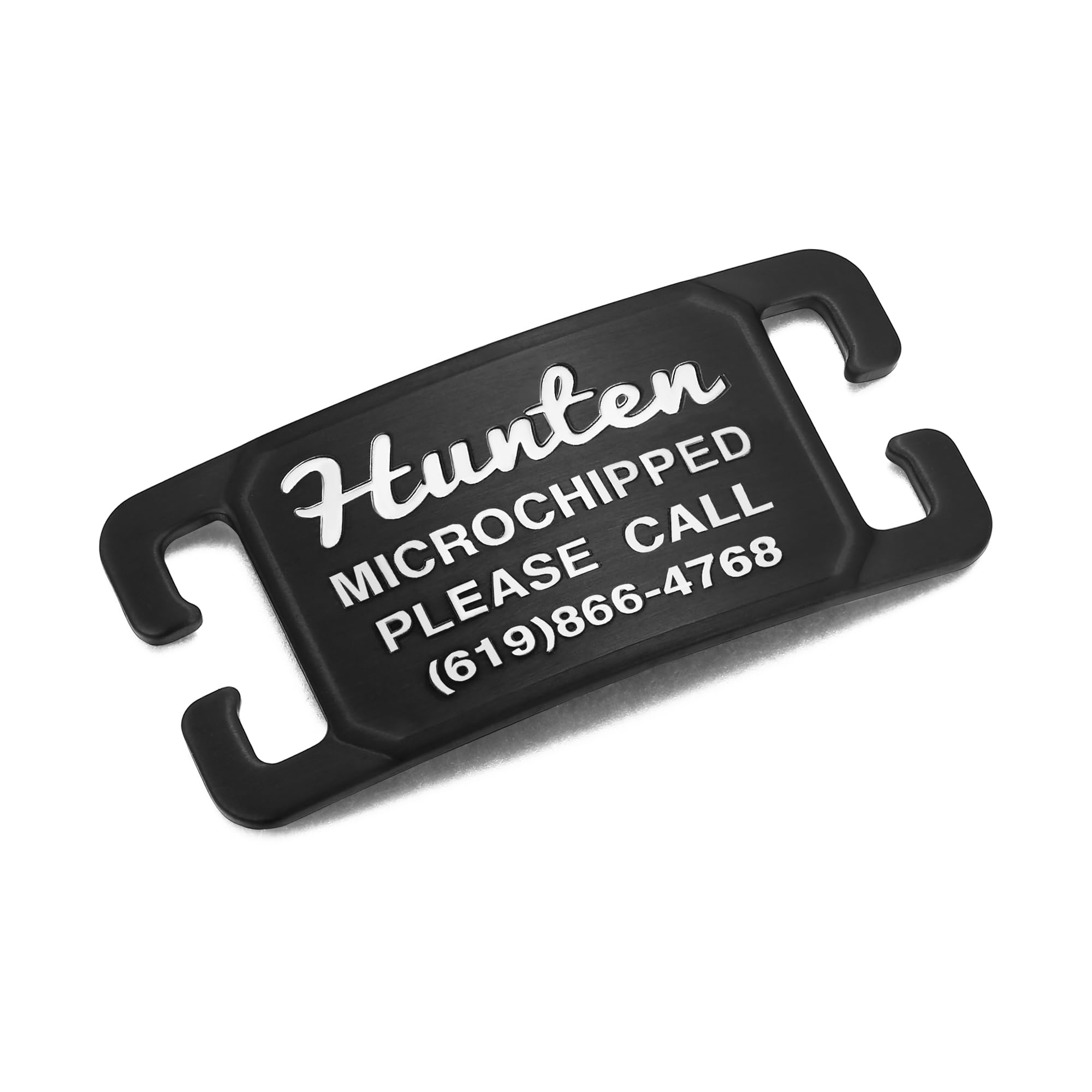 Custom Engraved Pet ID Tags for Dogs & Cats - Silent Slide-On Collar Tags with 4 Lines of Personalized Text - PVD Black Stainless Steel - Perfect for Travel, Grooming & Everyday Wear