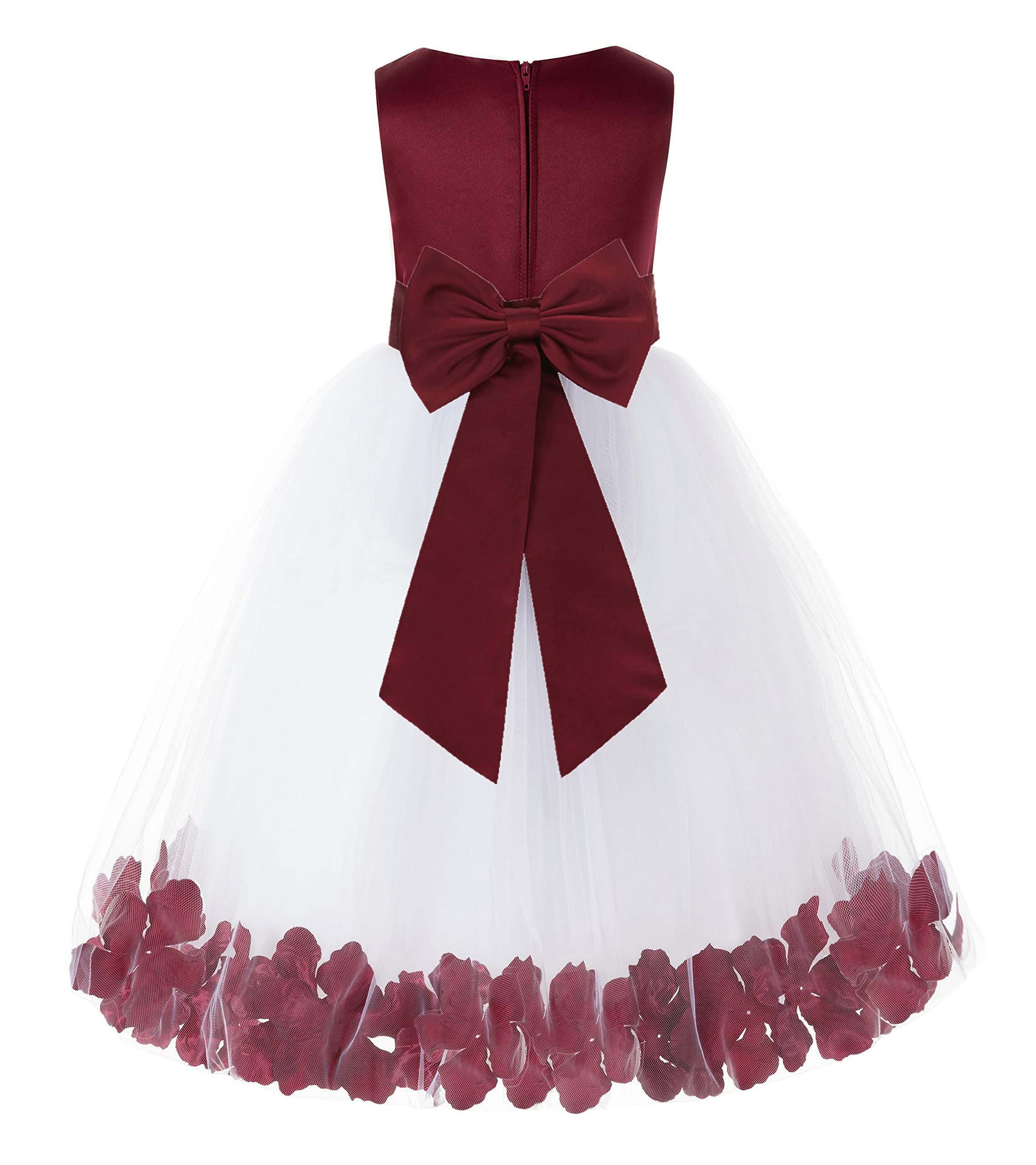 White Tulle Rose Petals Flower Girl Dress - Elegant Christening Gown for Weddings, Baptisms & Special Occasions | Style 302T