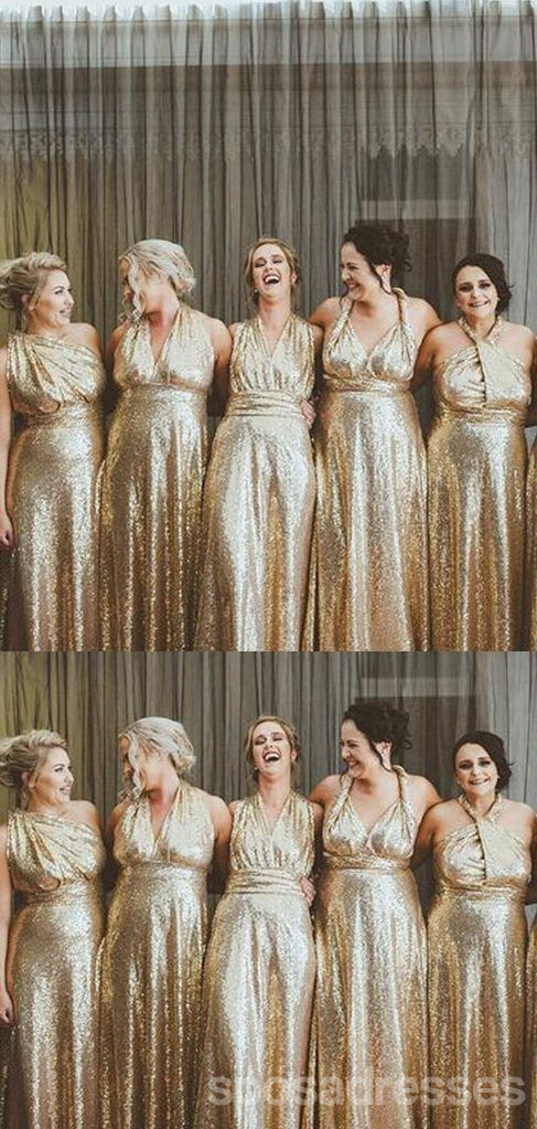 Elegant Mismatched Gold Sequin Long Bridesmaid Dresses - WG573 | Affordable Formal Gowns for Weddings, Parties & Special Occasions