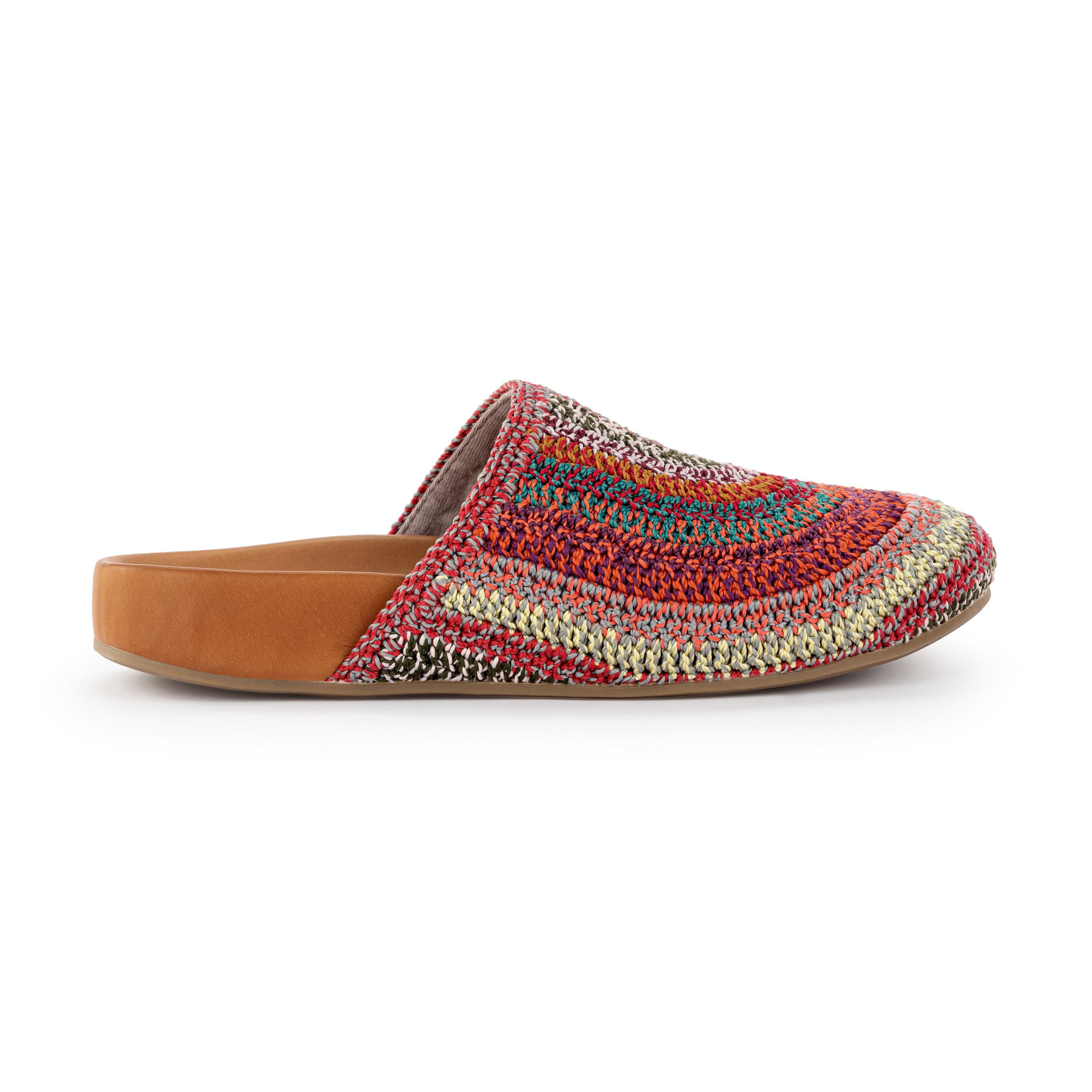 Handmade Crochet Bolinas Clogs with Sunset Stripe Design - Comfortable Slip-On Shoes for Beach, Garden & Casual Wear