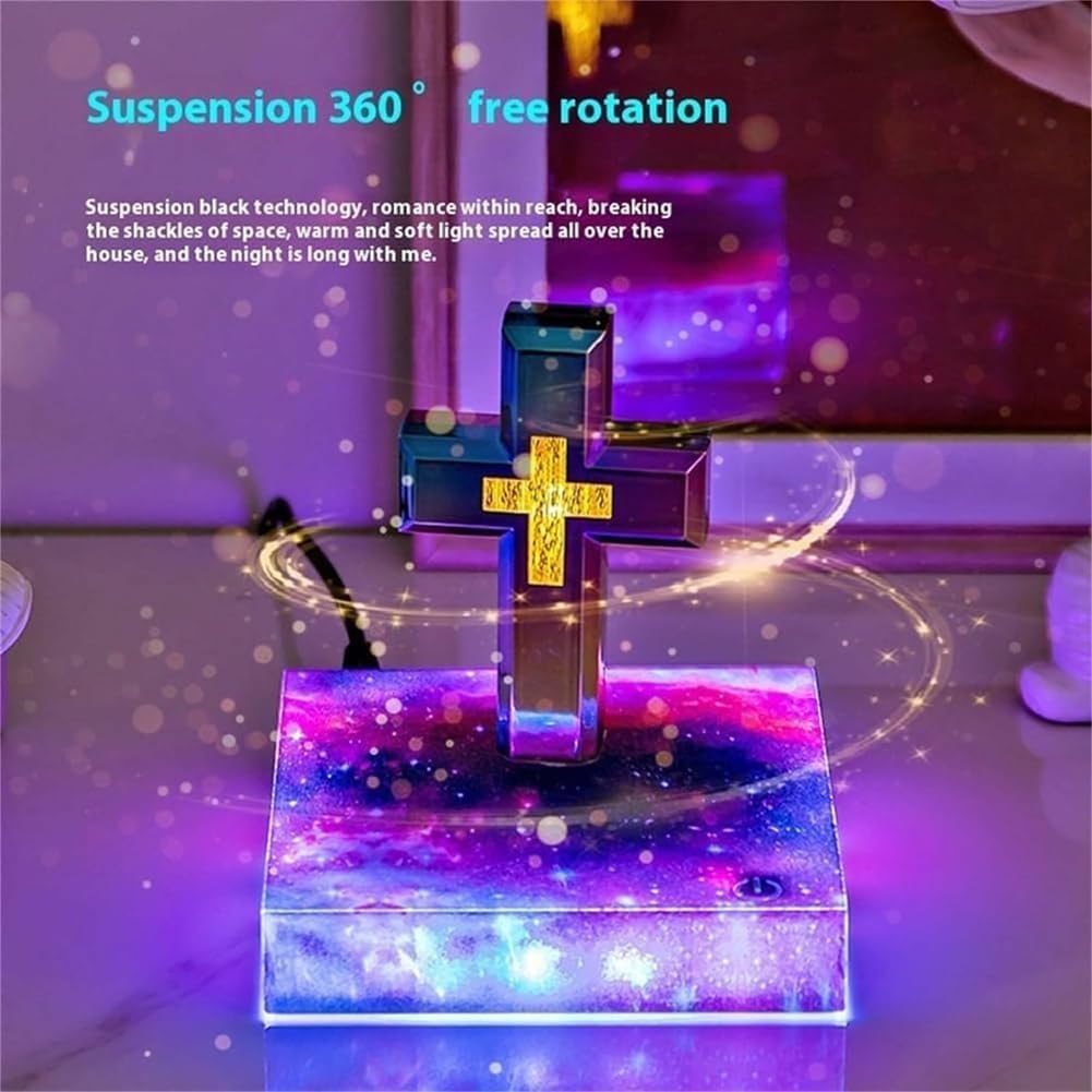 Handmade Levitating Cross Lamp - Floating Cross Light for Bible Study, Night Light, Home & Office Decor - Redwood Cross with Book Base - Perfect for Bedroom, Prayer Room, or Gift Idea