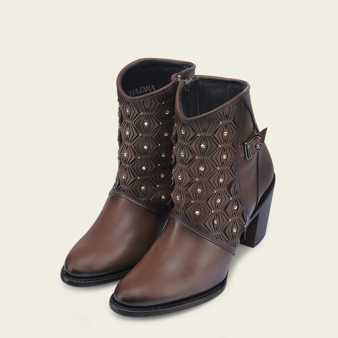 4V15RS Women's Western Cowgirl Leather Ankle Boots - Chocolate Brown - Stylish & Comfortable for Rodeo, Country Dancing & Everyday Wear