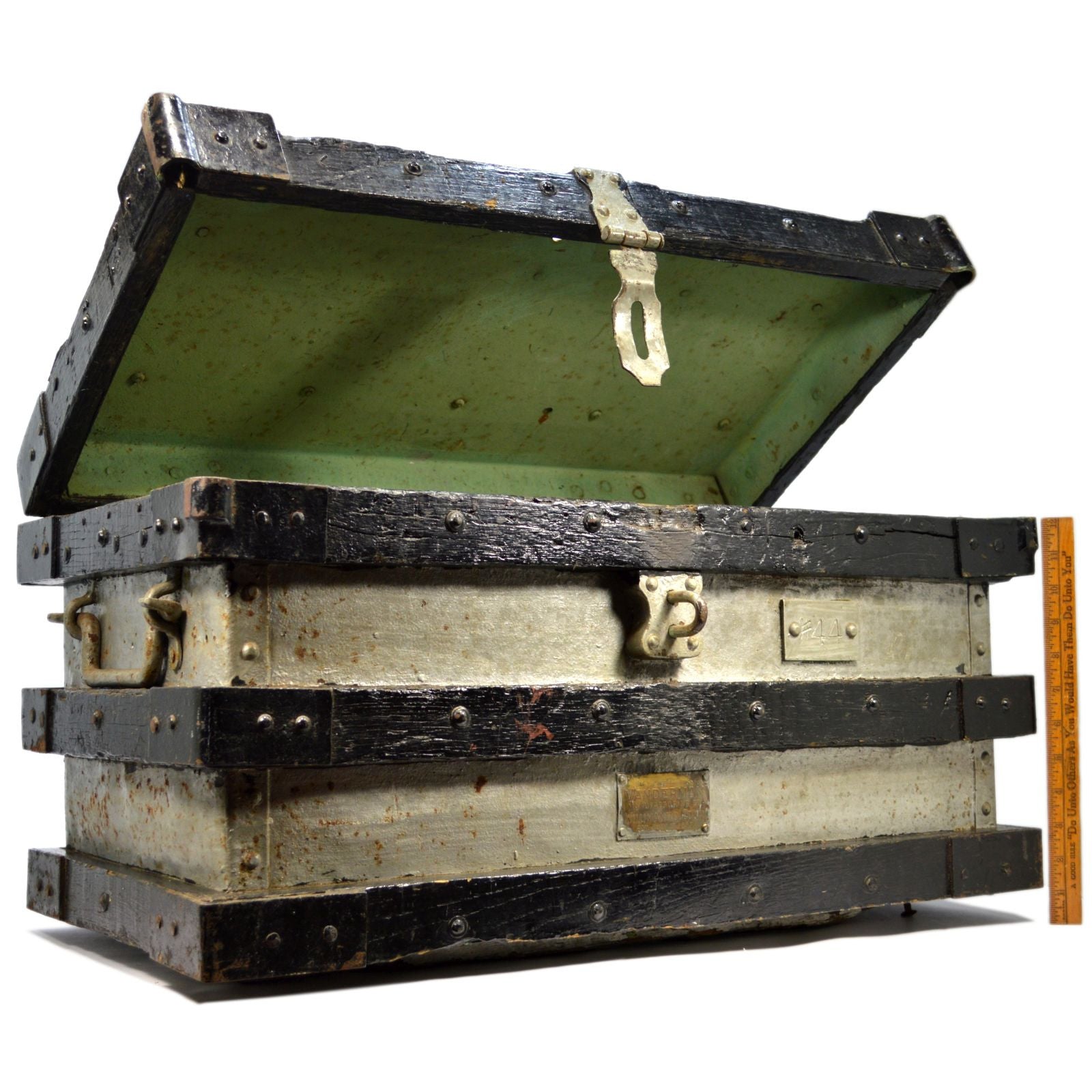 Antique Vanderman Strong Box #44 for Proctor & Schwartz Inc - 54 lb Heavy Duty Chest Trunk - Vintage Storage for Collectibles, Documents & Valuables - Perfect for Home, Office & Antique Display