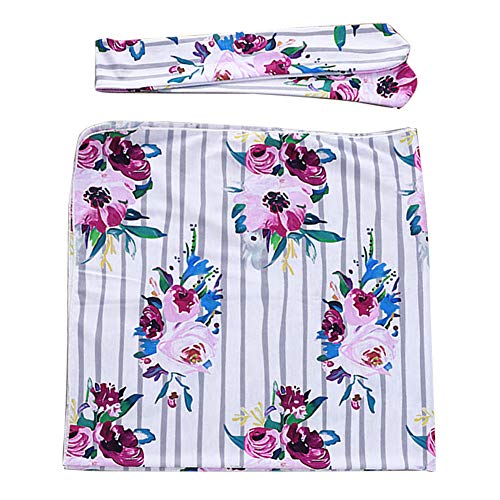 Floral Print Baby Wrap Receiving Blankets with Matching Headband - Soft Newborn Photography Props & Swaddle Blanket Set for Infants 0-12 Months - Perfect for Baby Showers, Newborn Photo Shoots and Cozy Swaddling