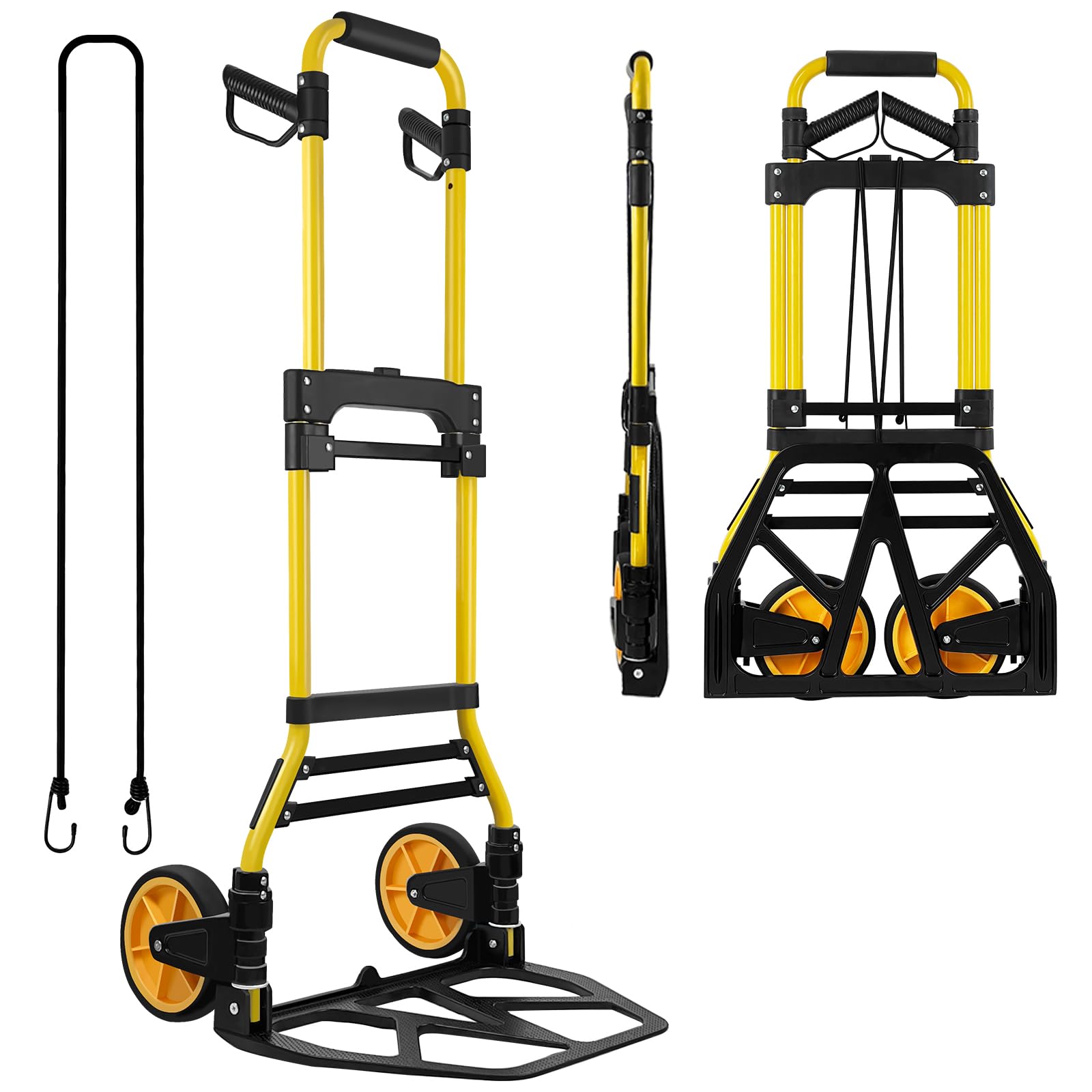 440lbs Capacity Folding Hand Truck & Dolly - Portable Aluminum Luggage Cart with Retractable Handle & Rubber Wheels | Ideal for Travel, Office, Moving, Shopping & Warehouse Transportation