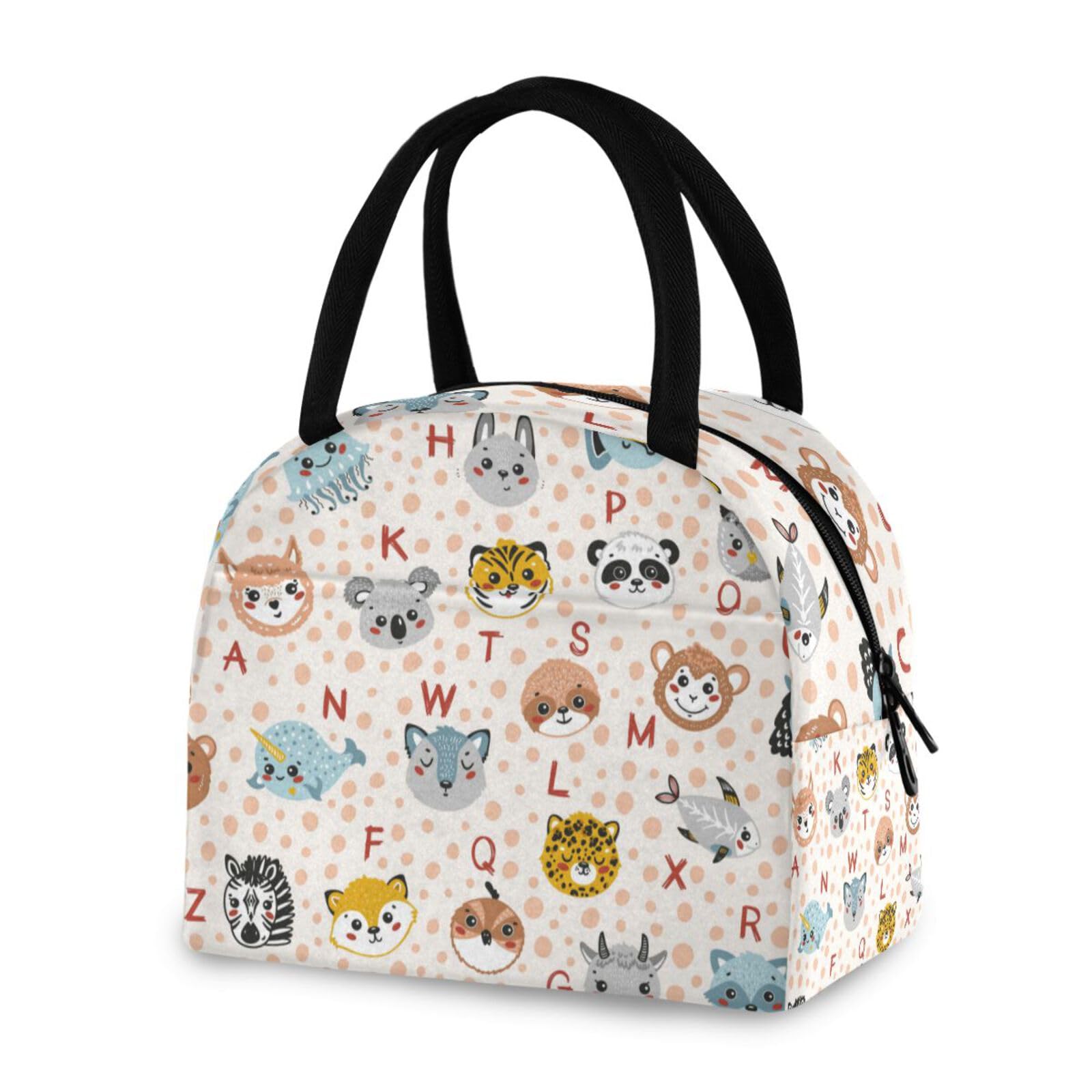 Insulated Lunch Bag with Cute Animal Alphabet Design - Reusable Cooler Tote for School, Work & Outdoor Activities | Perfect for Women, Men, Girls & Boys | Keeps Food Fresh All Day