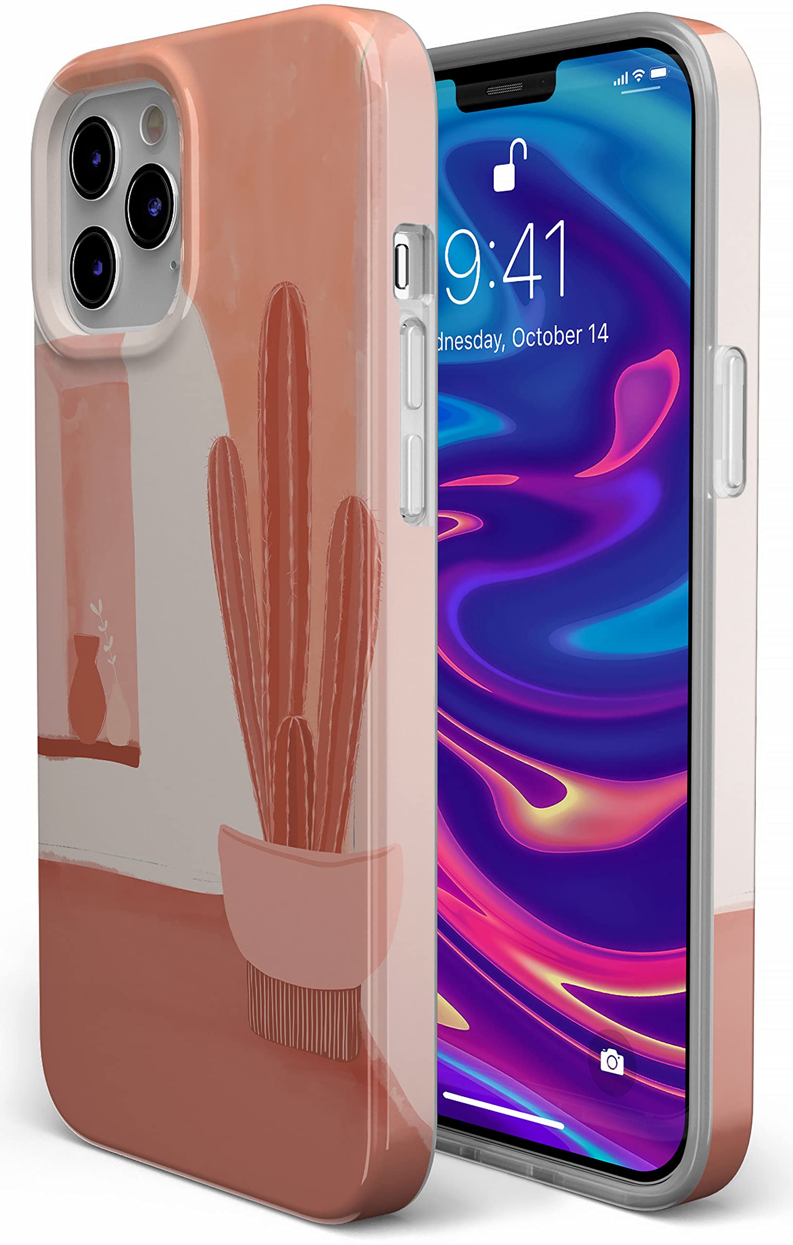 Casely iPhone 12 Pro Max Case - Desert Daze Peachy Cactus Design | Slim Protective Cover with Shock Absorption | Perfect for Outdoor Adventures & Daily Use