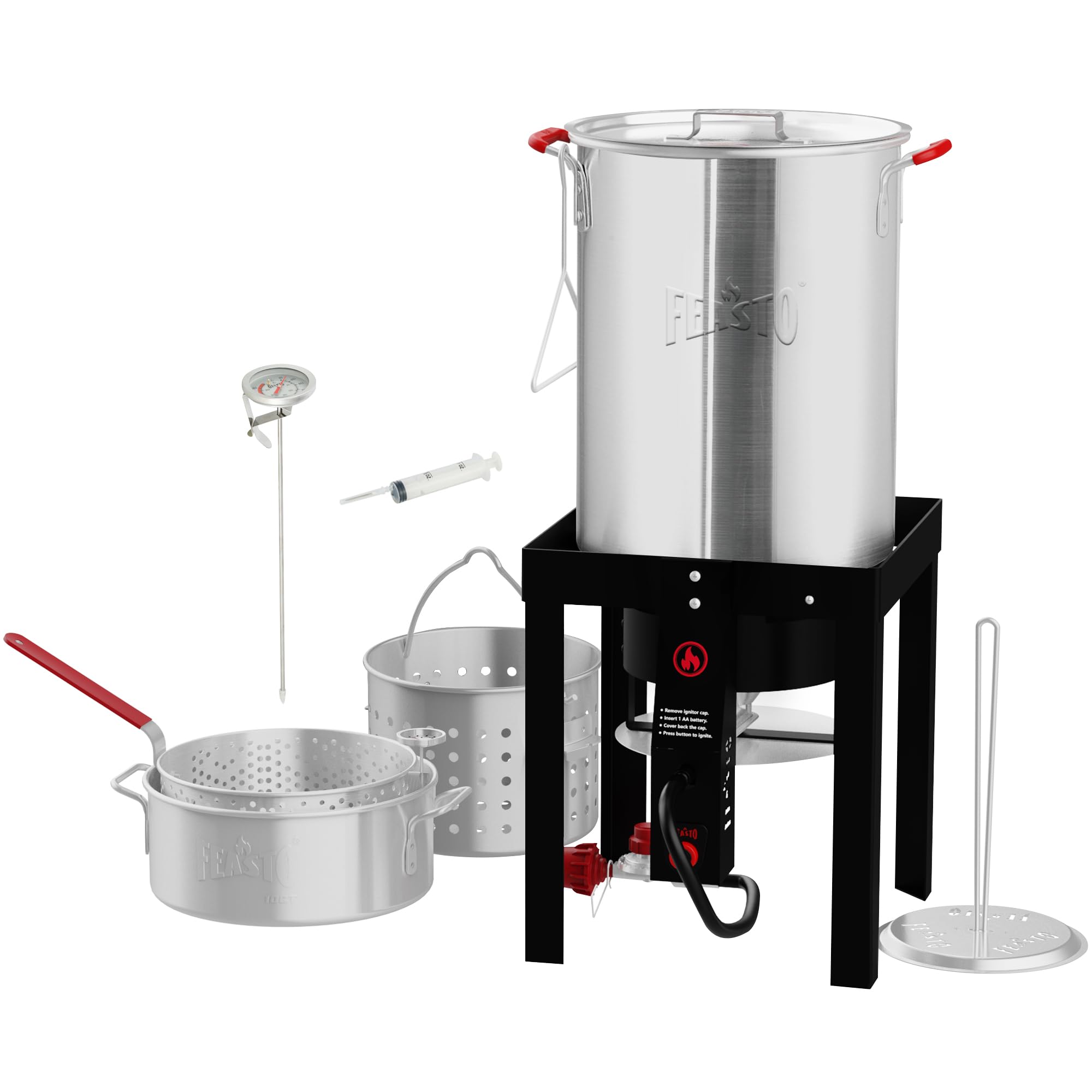 30 Qt Turkey Fryer Kit with Basket & 10QT Fish Fryer - 50,000 BTU Outdoor Propane Burner with Auto Ignition - CSA Certified for Safe Cooking - Perfect for Thanksgiving, Camping, Backyard BBQs & Outdoor Gatherings