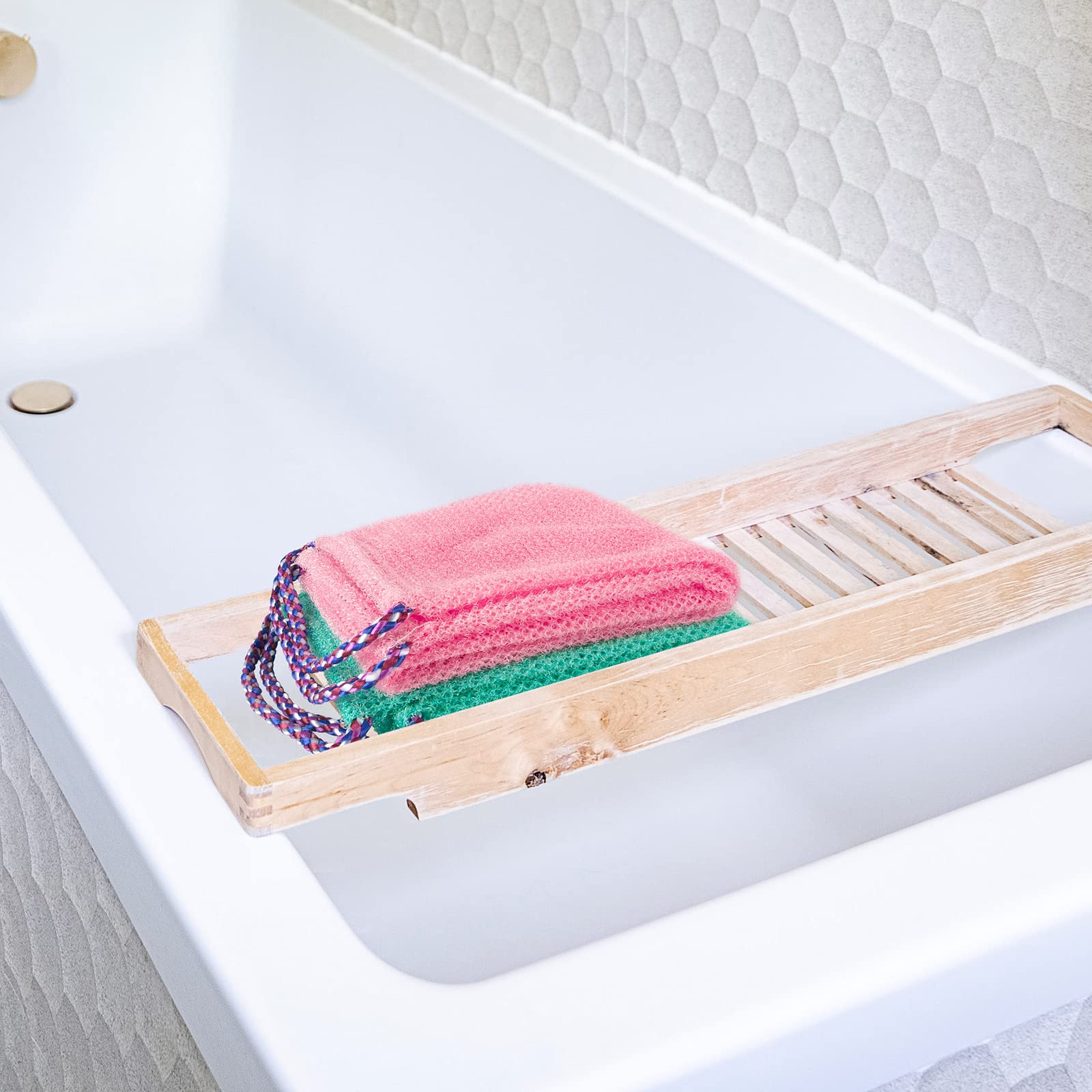 Linkidea 4 Pack African Exfoliating Net - Long Back Scrubber with Ropes for Deep Cleaning & Massage | Exfoliating Wash Towel for Shower, Spa & Body Care | Perfect for Sensitive Skin & Dead Skin Removal