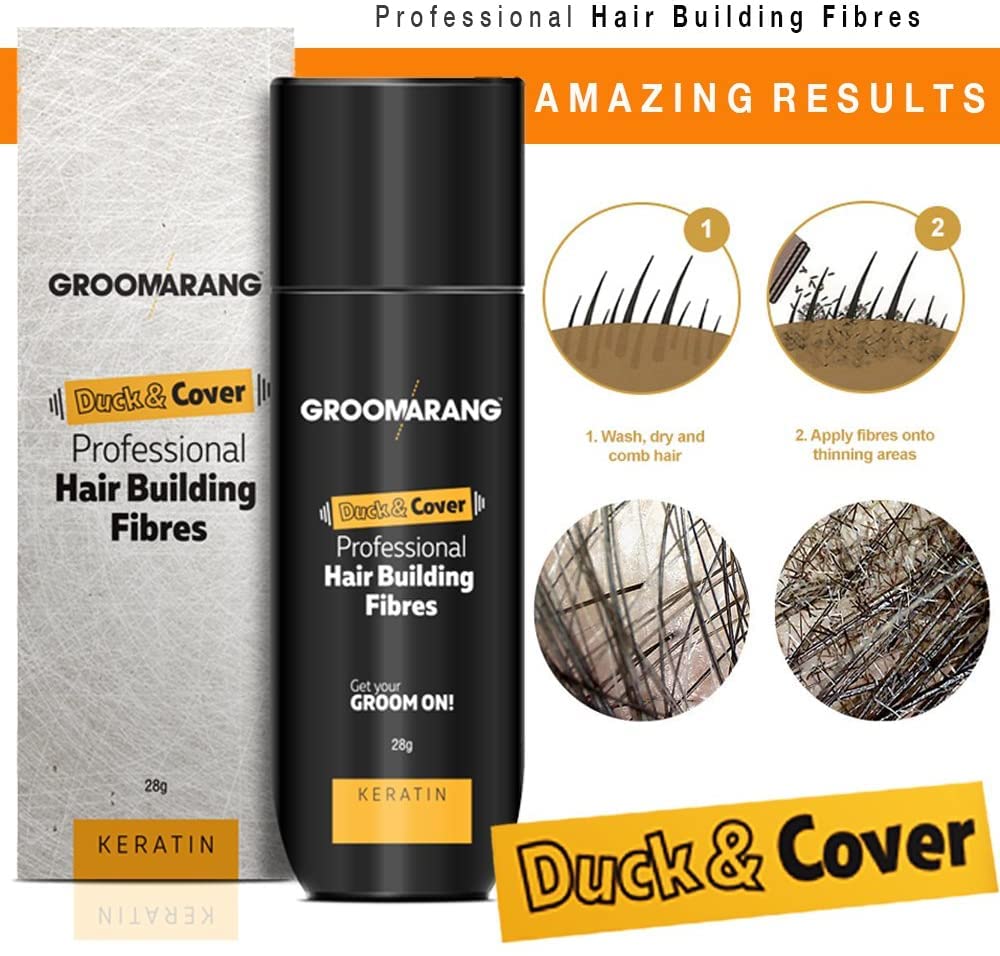 GROOMARANG Keratin Hair Building Fibres for Thinning Hair - Instantly Conceals Bald Spots & Thinning Areas - Fuller, Thicker Hair for Men & Women - 28g Medium Blonde Hair Fibers with Hairline Optimizer - Perfect for Daily Use, Special Occasions & Confidence Boosting Styling