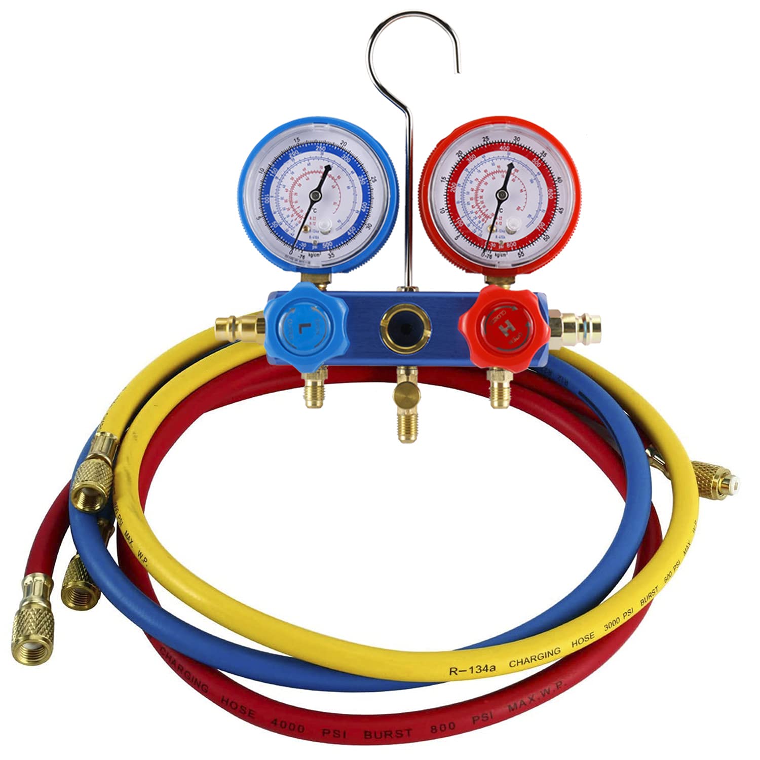 110V 4CFM 1/3HP Single Stage Rotary Vane Air Vacuum Pump - HVAC A/C Refrigeration Kit with AC Manifold Gauge Set, Leak Detector & Carrying Tote - Perfect for Automotive AC Repair, Home HVAC Maintenance and Refrigerant System Servicing