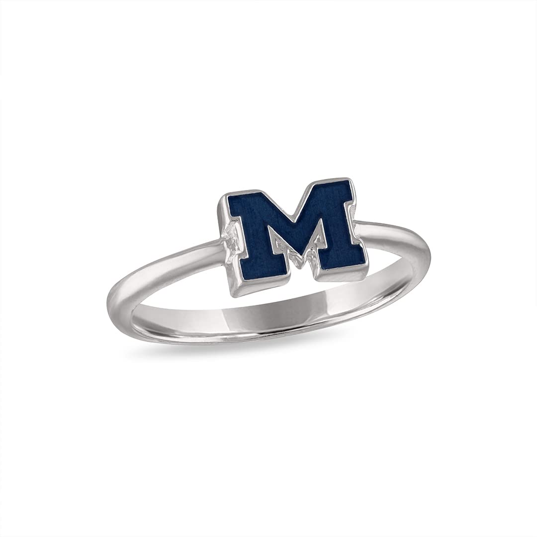University of Michigan Sterling Silver Class Ring for Women – Blue Block M Wolverines Jewelry | 925 Sterling Silver Michigan Alumni Ring | Perfect Gift for Students, Fans & Graduates | Available in Half Sizes | Great for Game Days, Graduation & School Spirit