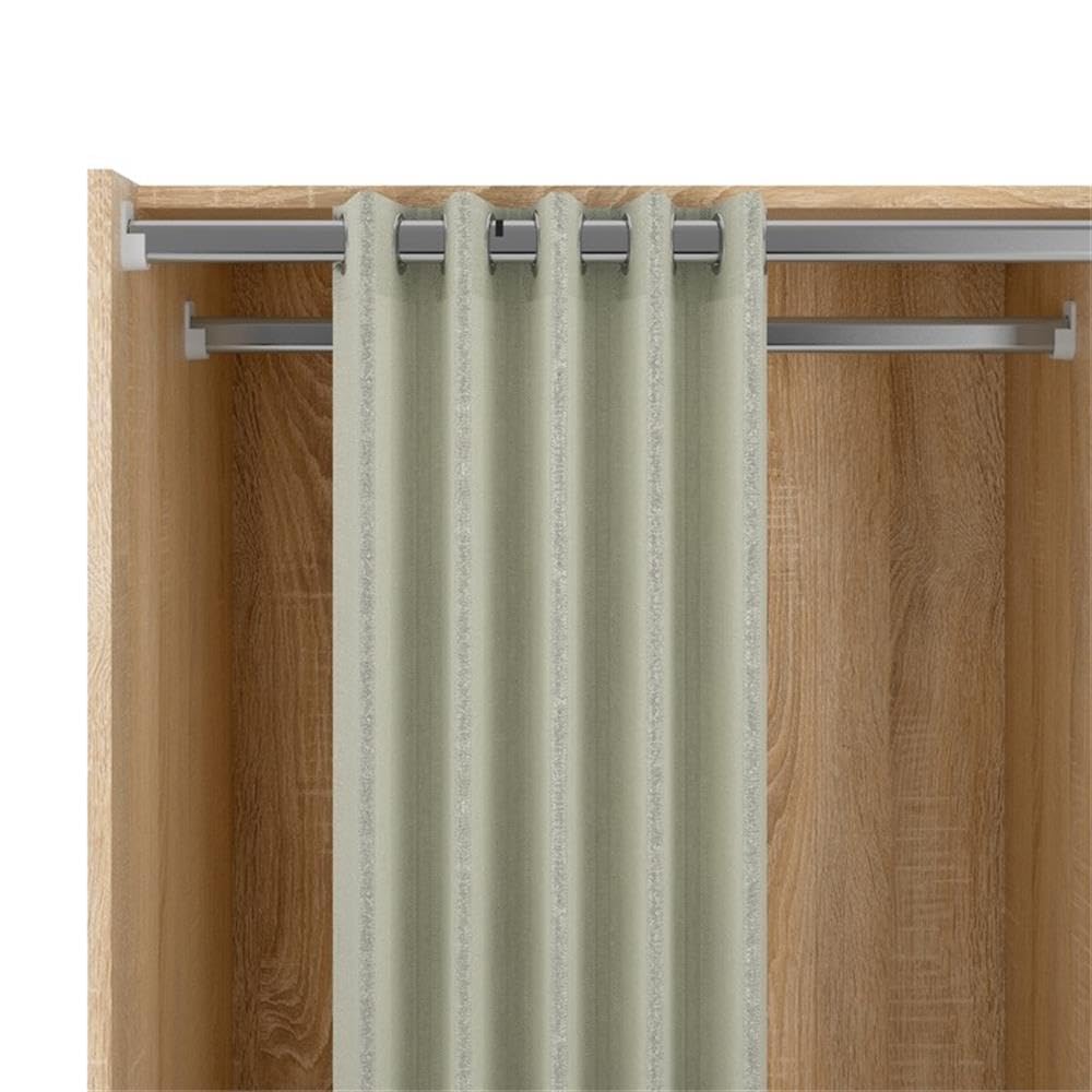 Tvilum Lola 3 Bin Curtain Storage Organizer - Oak Wood Frame with Natural & Gray Fabric Bins - Perfect for Bedroom Closet, Kids Room, or Bathroom Storage
