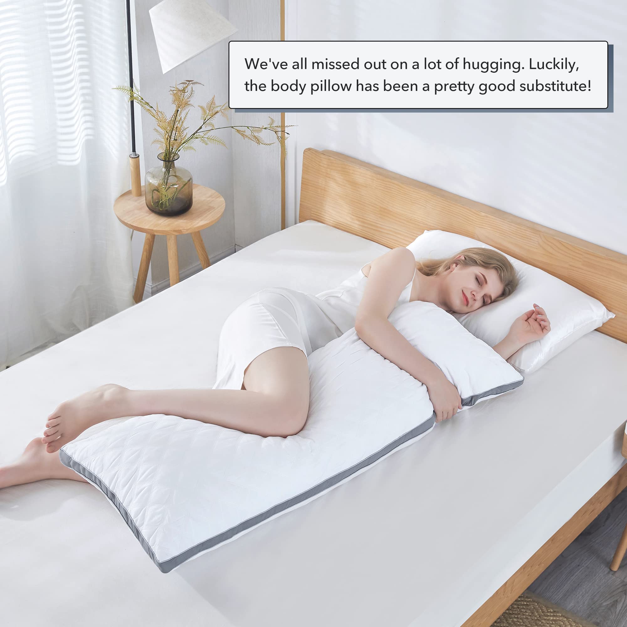 Premium Leeden White Body Pillow with 100% Cotton Light Grey Cover - 800 Thread Count for Ultimate Comfort - Perfect for Side Sleepers, Pregnancy Support & Home Decor